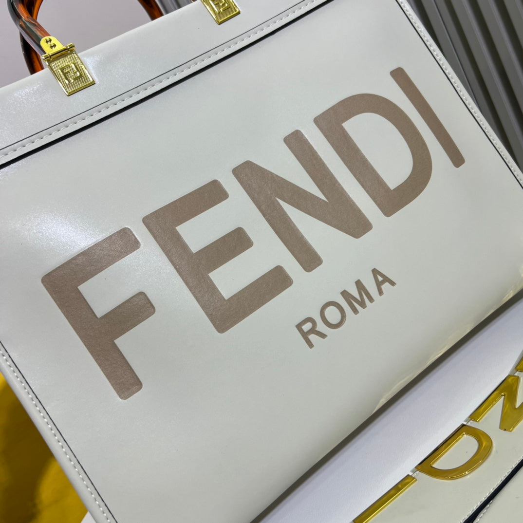 Fendi Sunshine Medium White Leather Tote Bag