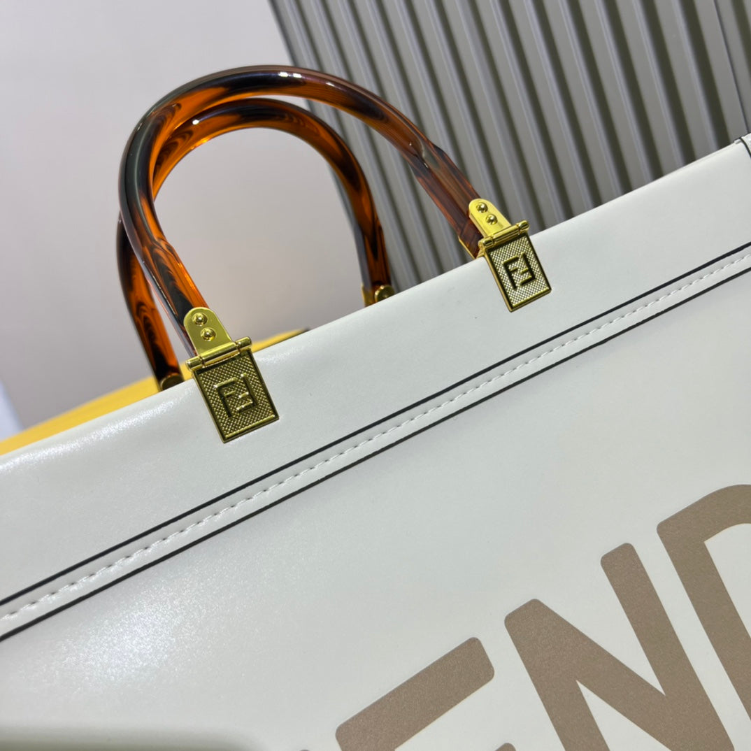 Fendi Sunshine Medium White Leather Tote Bag