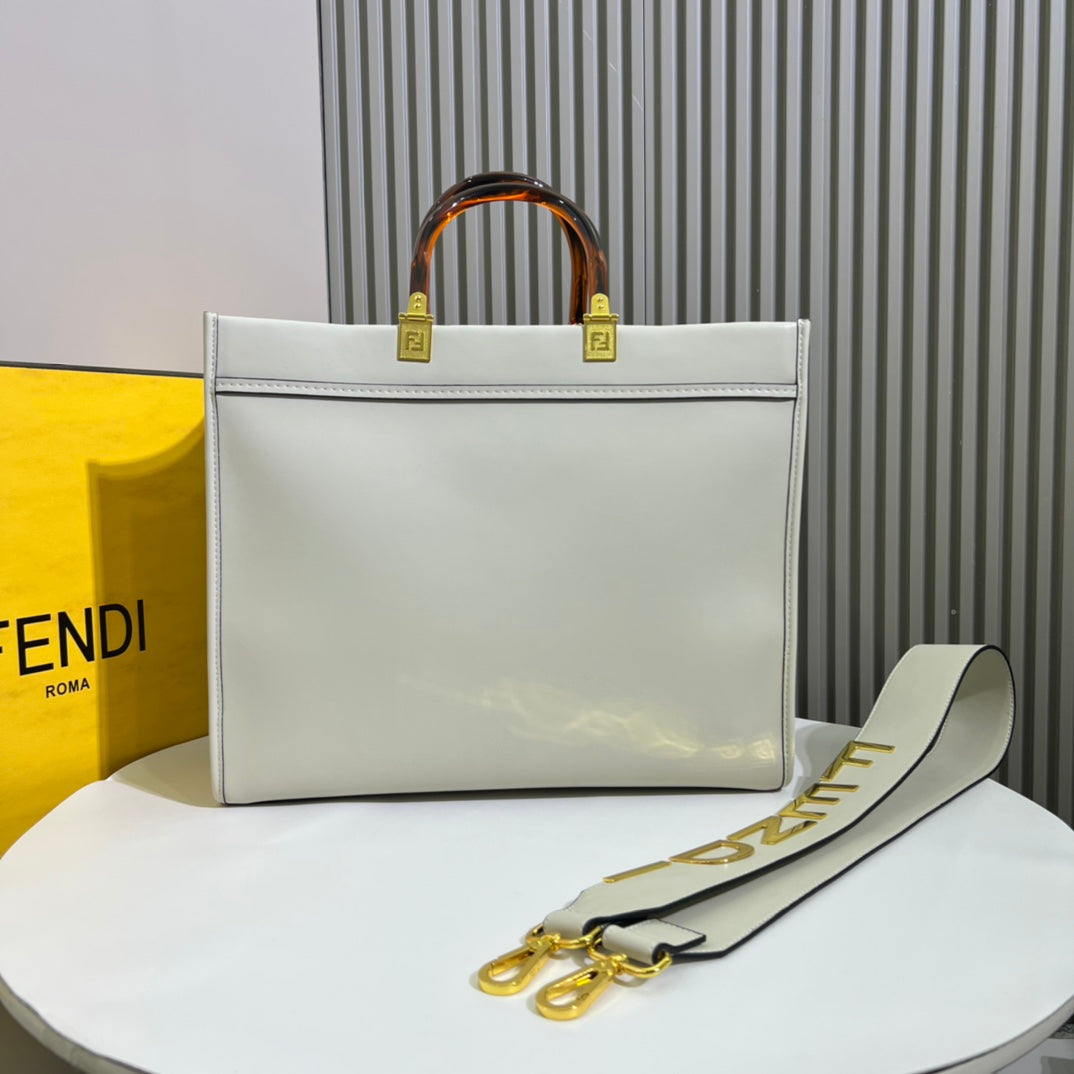 Fendi Sunshine Medium White Leather Tote Bag