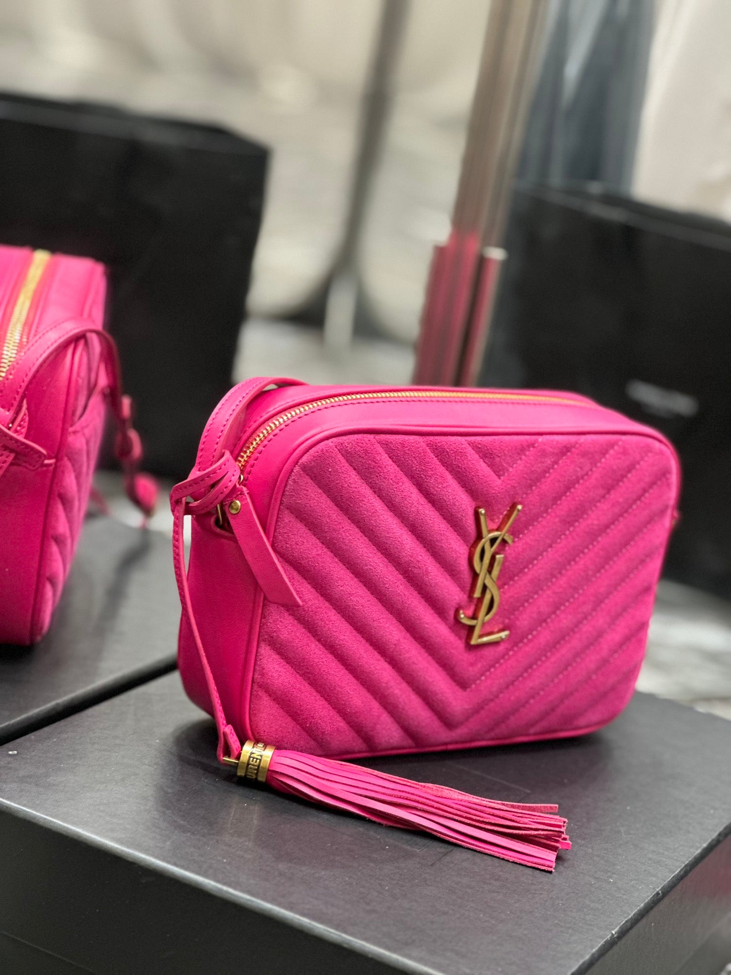 Saint Laurent Lou Camera Bag in Quilted Leather - Fuchsia