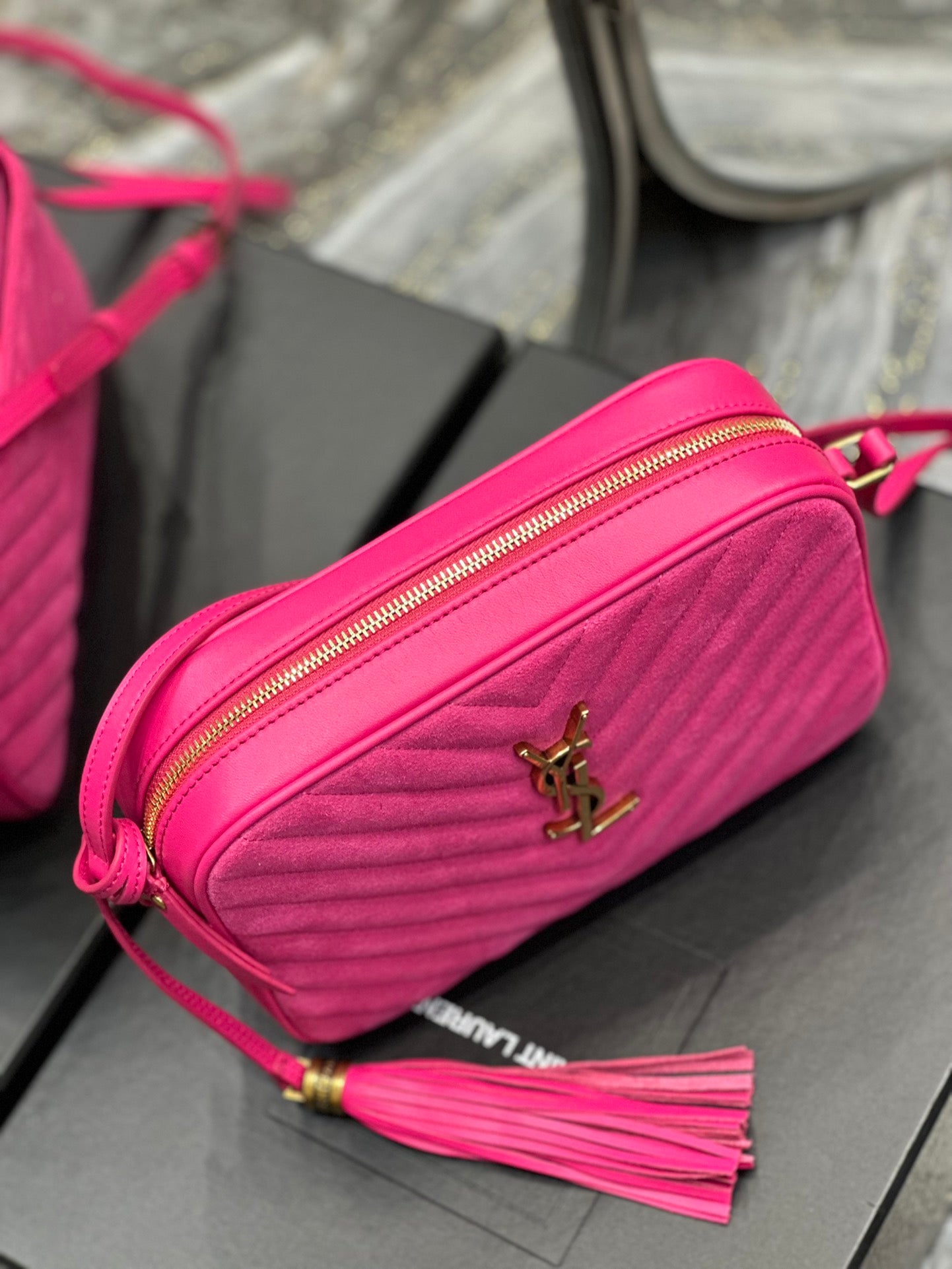 Saint Laurent Lou Camera Bag in Quilted Leather - Fuchsia