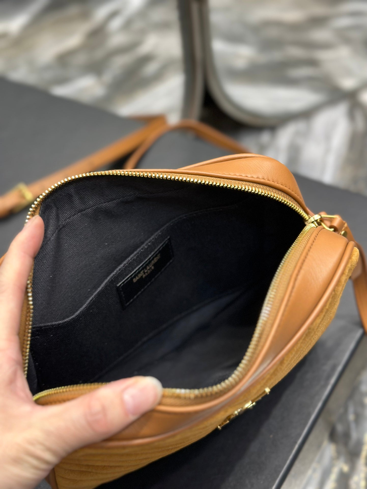Saint Laurent Lou Medium Quilted Leather Camera Bag in Mustard Yellow
