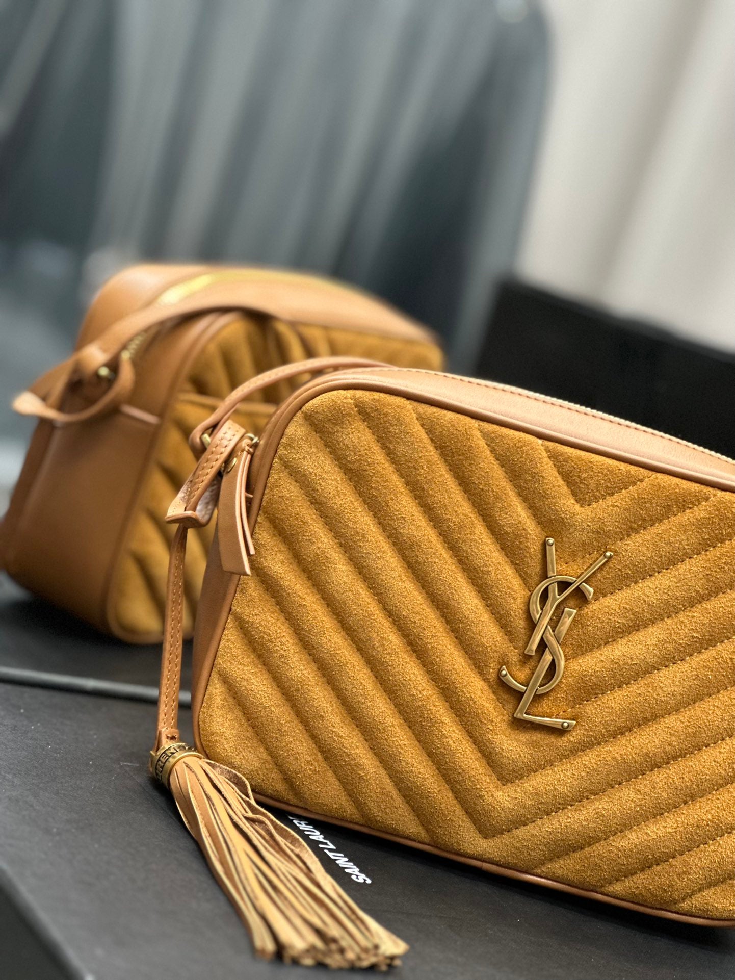 Saint Laurent Lou Medium Quilted Leather Camera Bag in Mustard Yellow