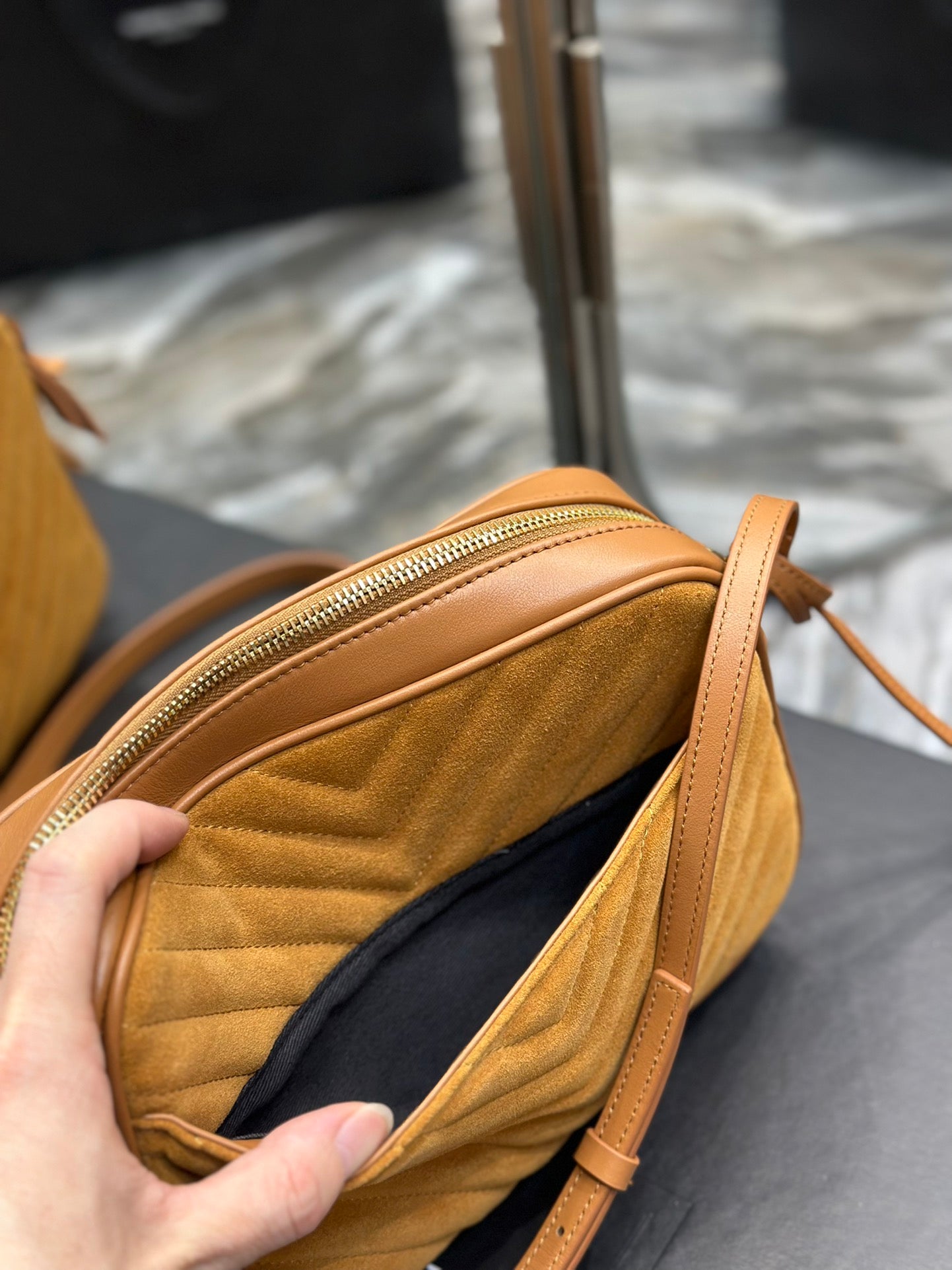 Saint Laurent Lou Medium Quilted Leather Camera Bag in Mustard Yellow
