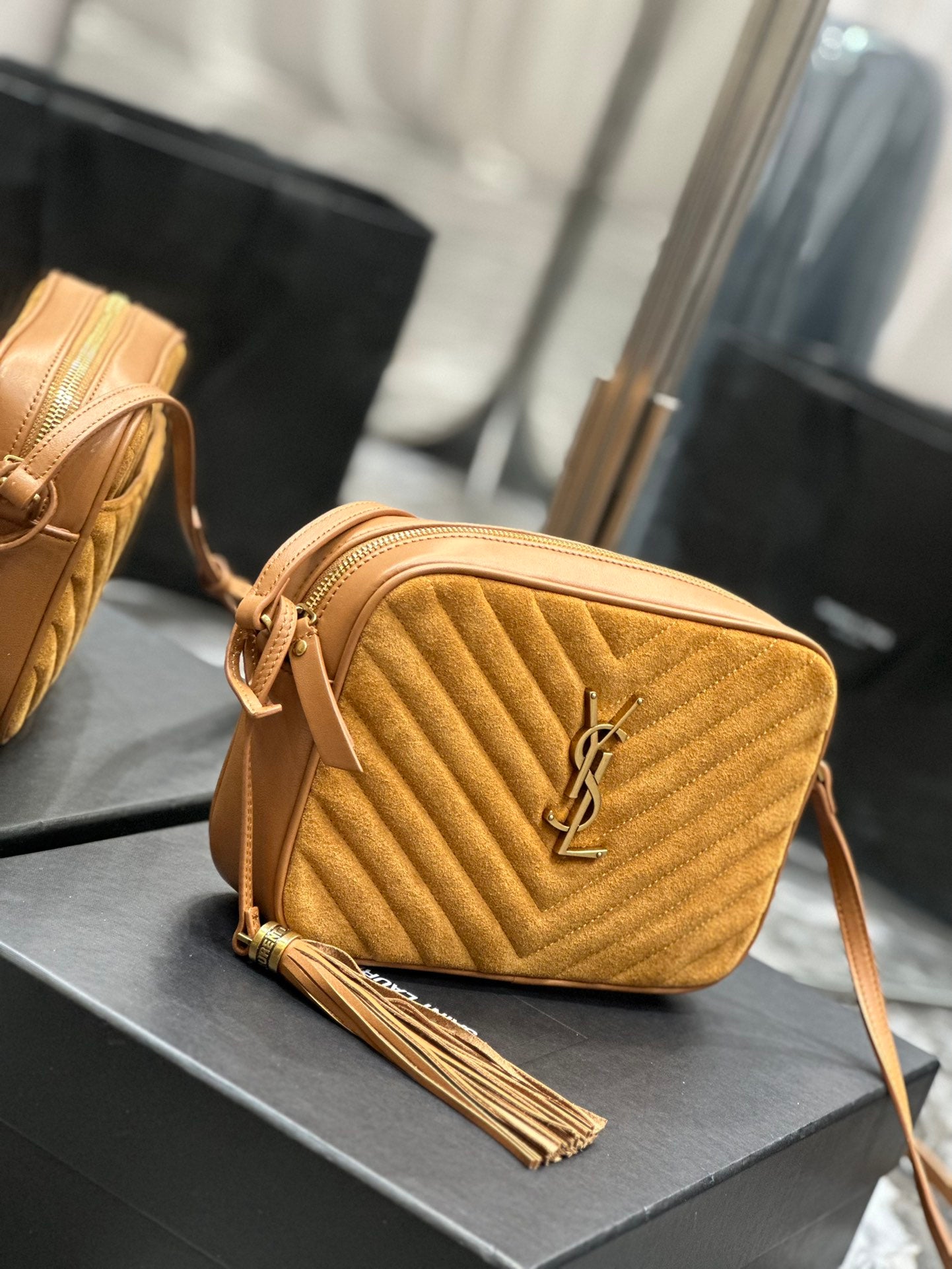 Saint Laurent Lou Medium Quilted Leather Camera Bag in Mustard Yellow
