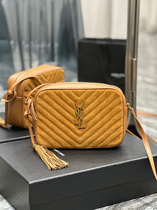Saint Laurent Lou Medium Quilted Leather Camera Bag in Mustard Yellow