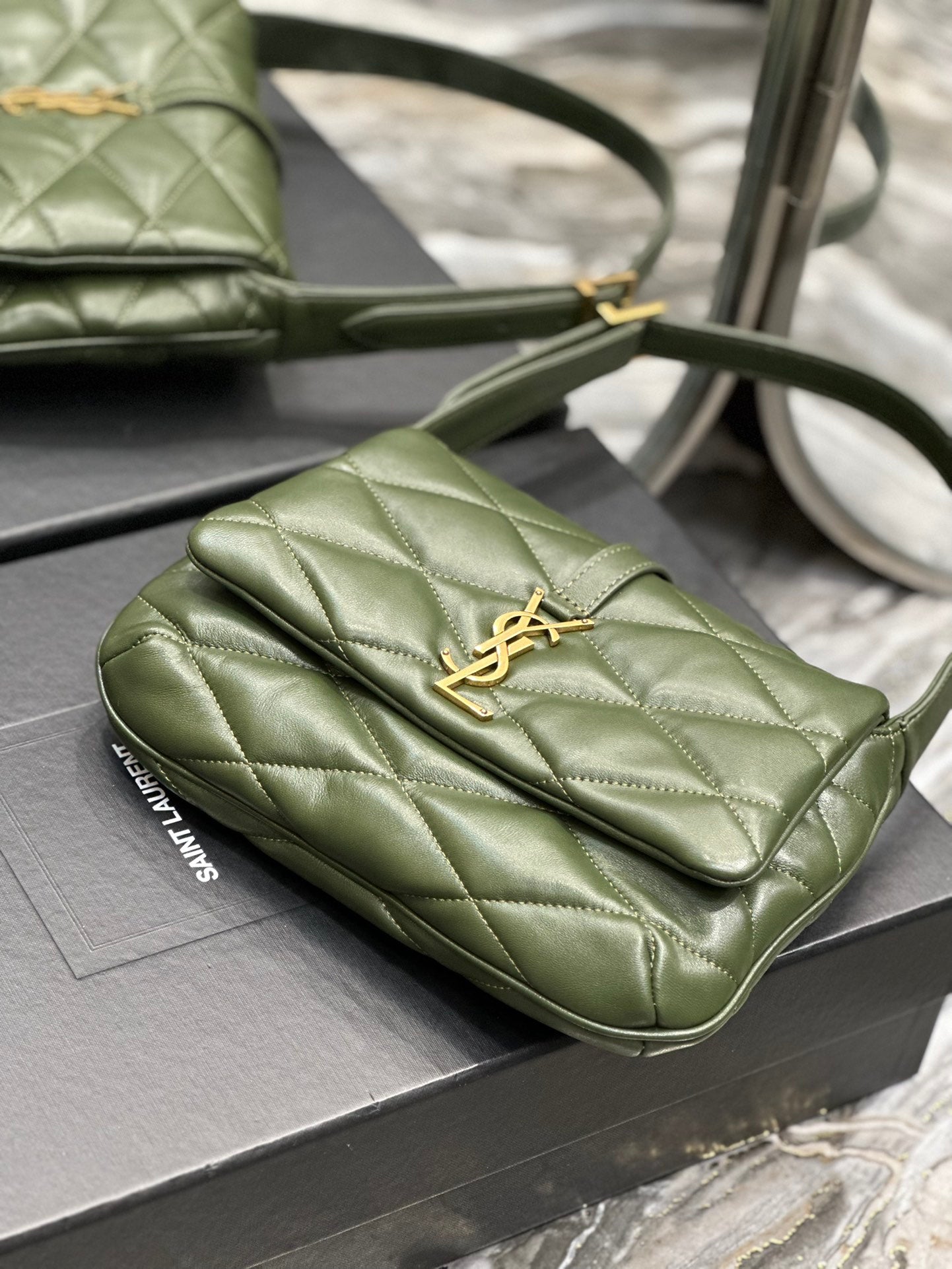 Saint Laurent YSL Jamie Quilted Lambskin Shoulder Bag - Olive Green