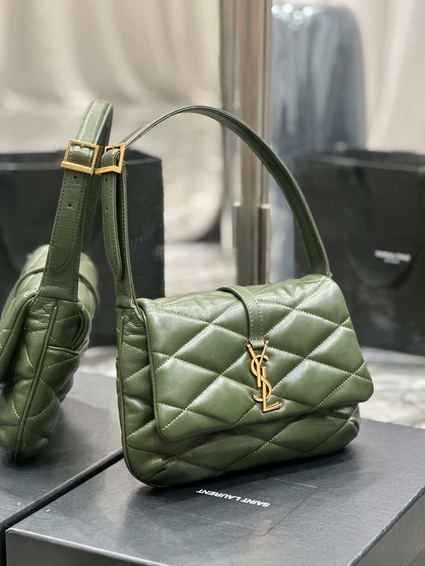 Saint Laurent YSL Jamie Quilted Lambskin Shoulder Bag - Olive Green