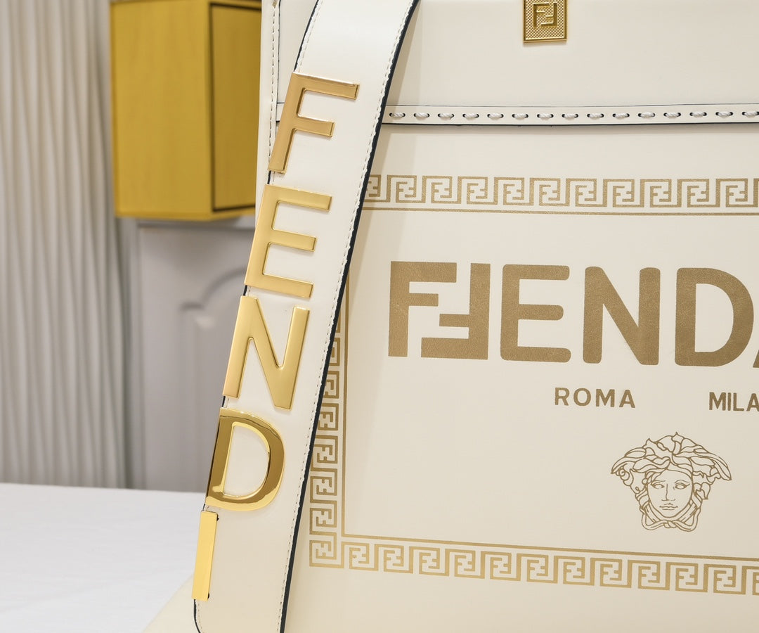 Fendace Sunshine Shopper Tote Bag - White Canvas Logo Bag - Fendi x Versace Collaboration