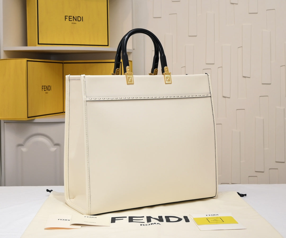 Fendace White Canvas Large Sunshine Tote Bag - Fendi x Versace Collaboration