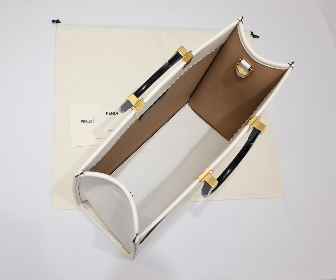 Fendace Sunshine Shopper Tote Bag - White Canvas Logo Bag - Fendi x Versace Collaboration
