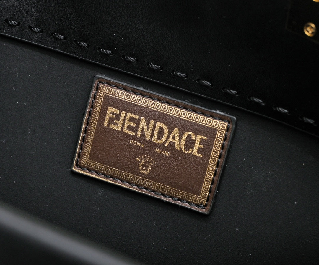 Fendace x Fendi x Versace Sunshine Shopper Tote Bag - Black Leather with Gold Hardware