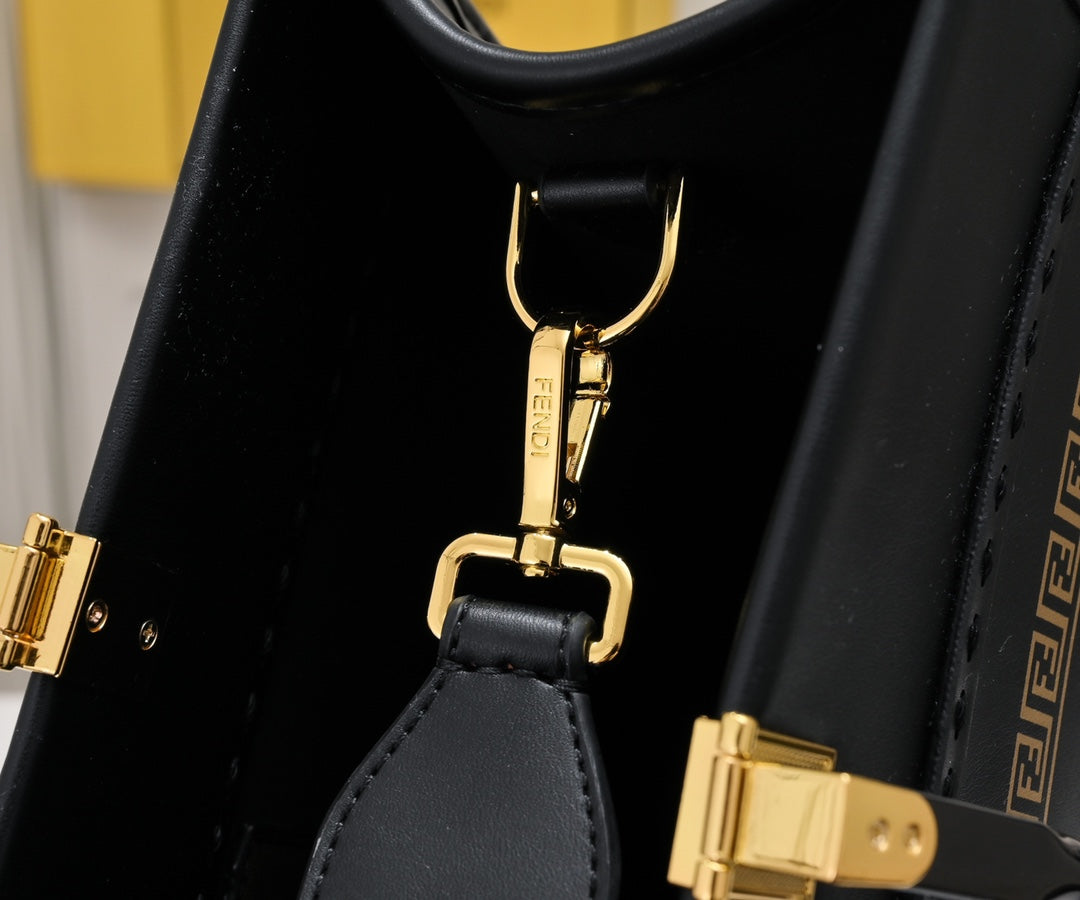 Fendace Sunshine Medium Black Leather Tote Bag - Fendi x Versace Collaboration