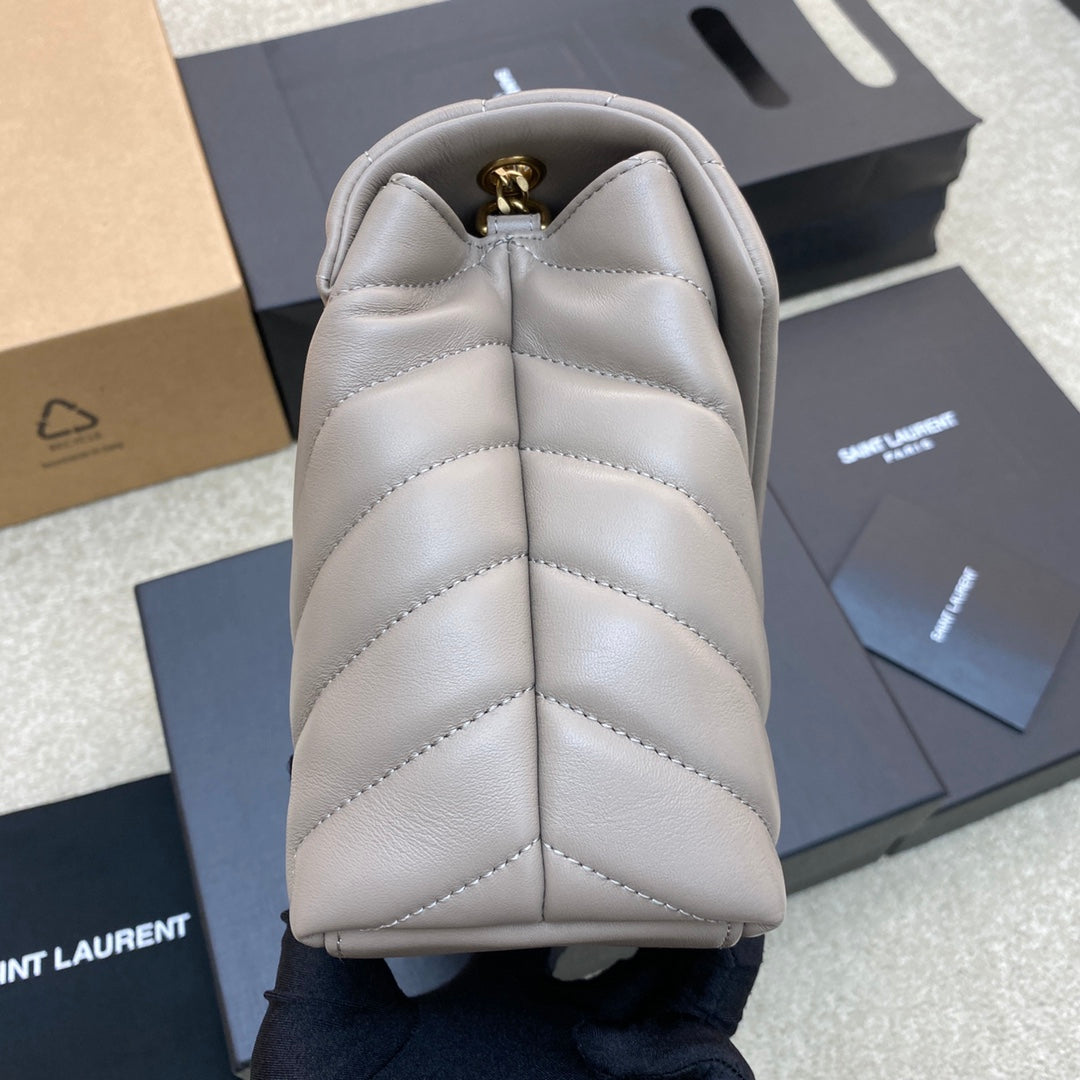 Saint Laurent Loulou Medium Chain Bag in Quilted Leather - Taupe