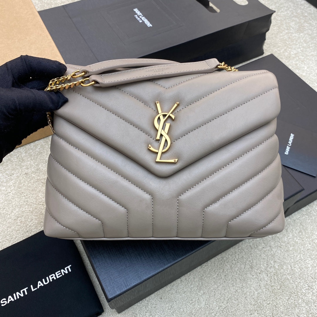 Saint Laurent Loulou Medium Chain Bag in Quilted Leather - Taupe