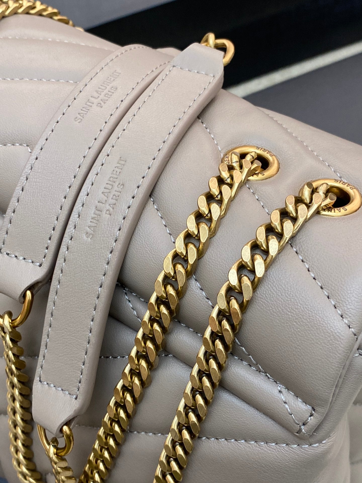 Saint Laurent Loulou Medium Chain Bag in Quilted Leather - Taupe