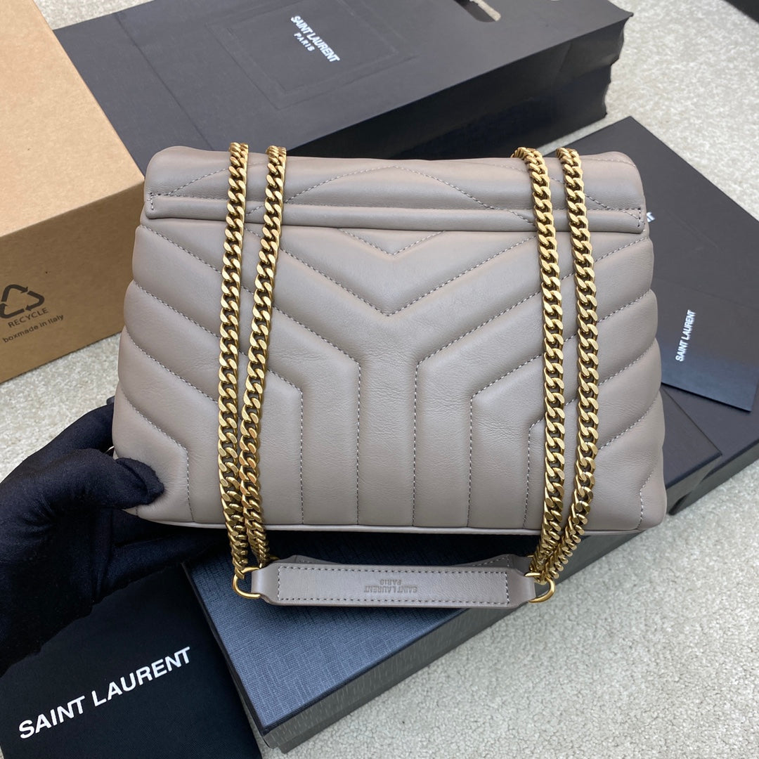 Saint Laurent Loulou Medium Chain Bag in Quilted Leather - Taupe