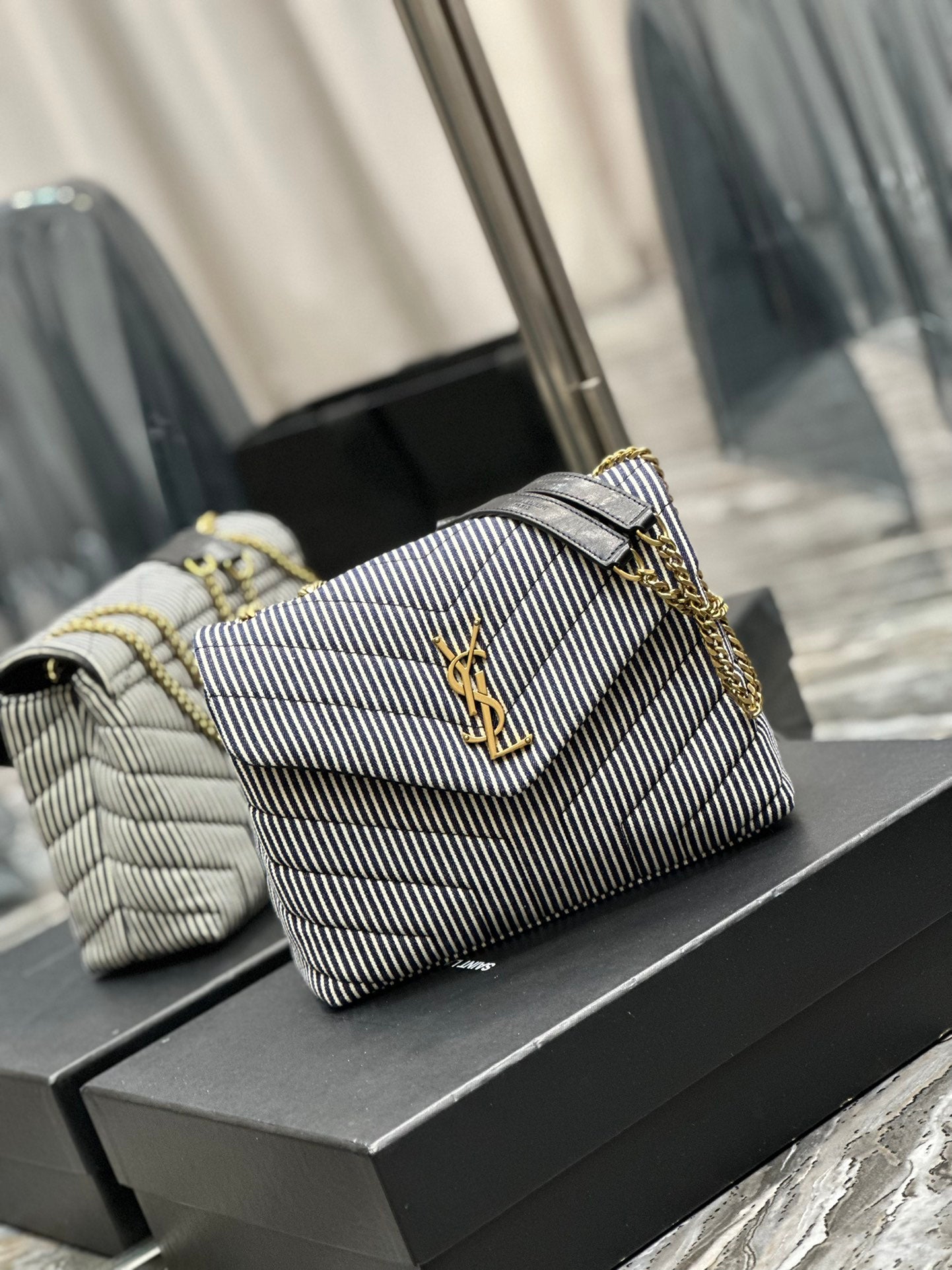 Saint Laurent Loulou Small Chain Bag in Quilted Leather - Grey