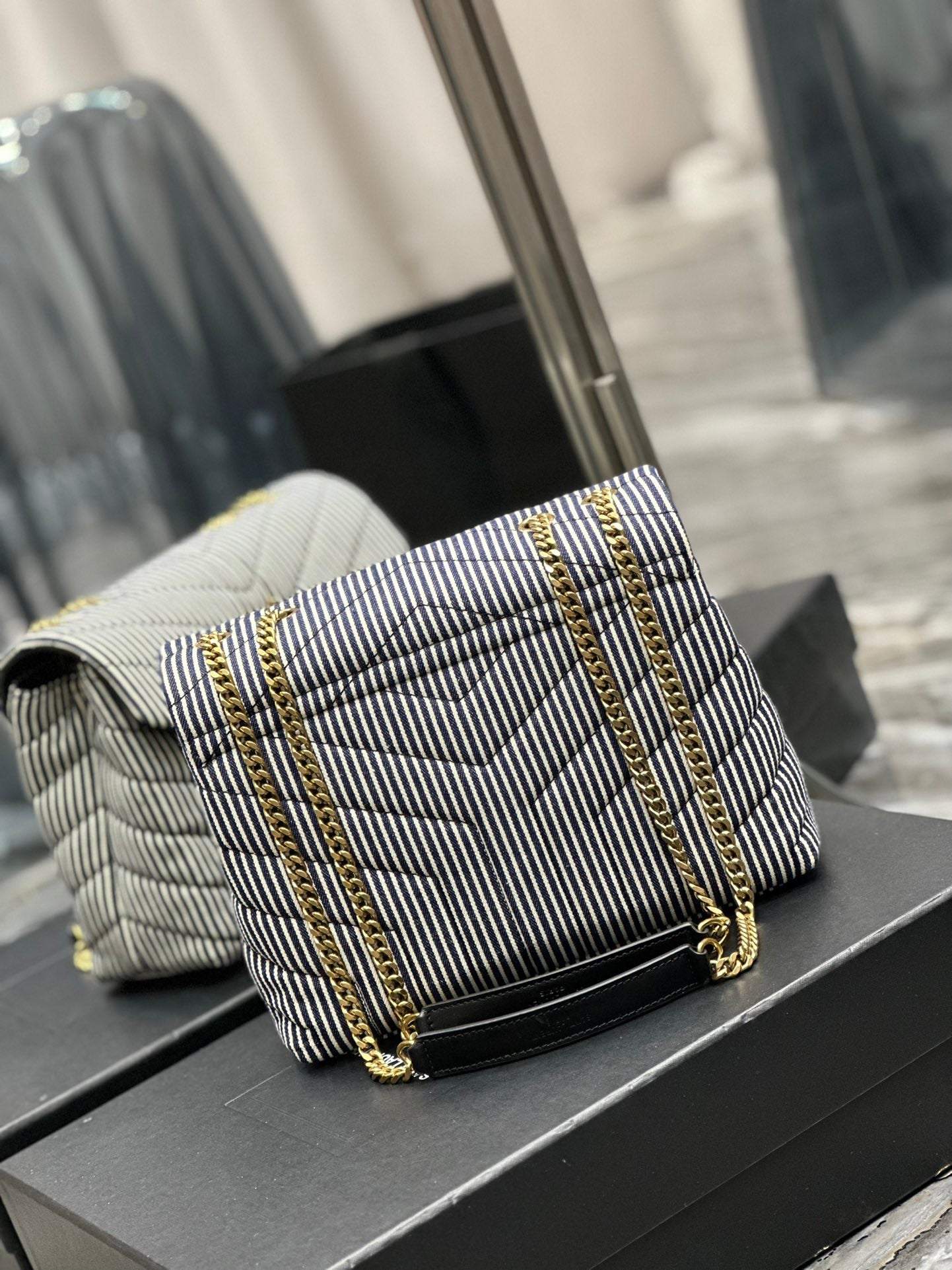 Saint Laurent Loulou Small Chain Bag in Quilted Leather - Grey