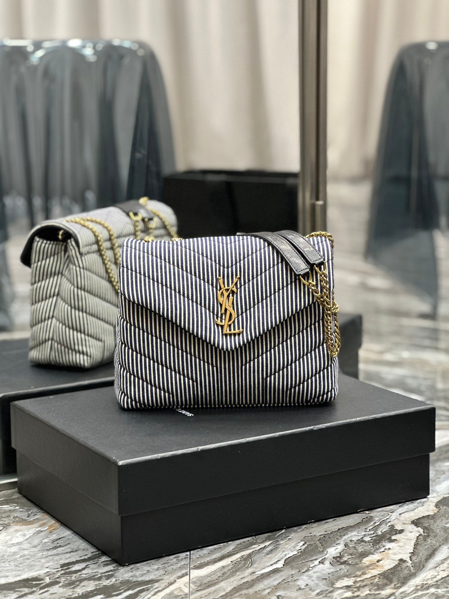 Saint Laurent Loulou Small Chain Bag in Quilted Leather - Grey