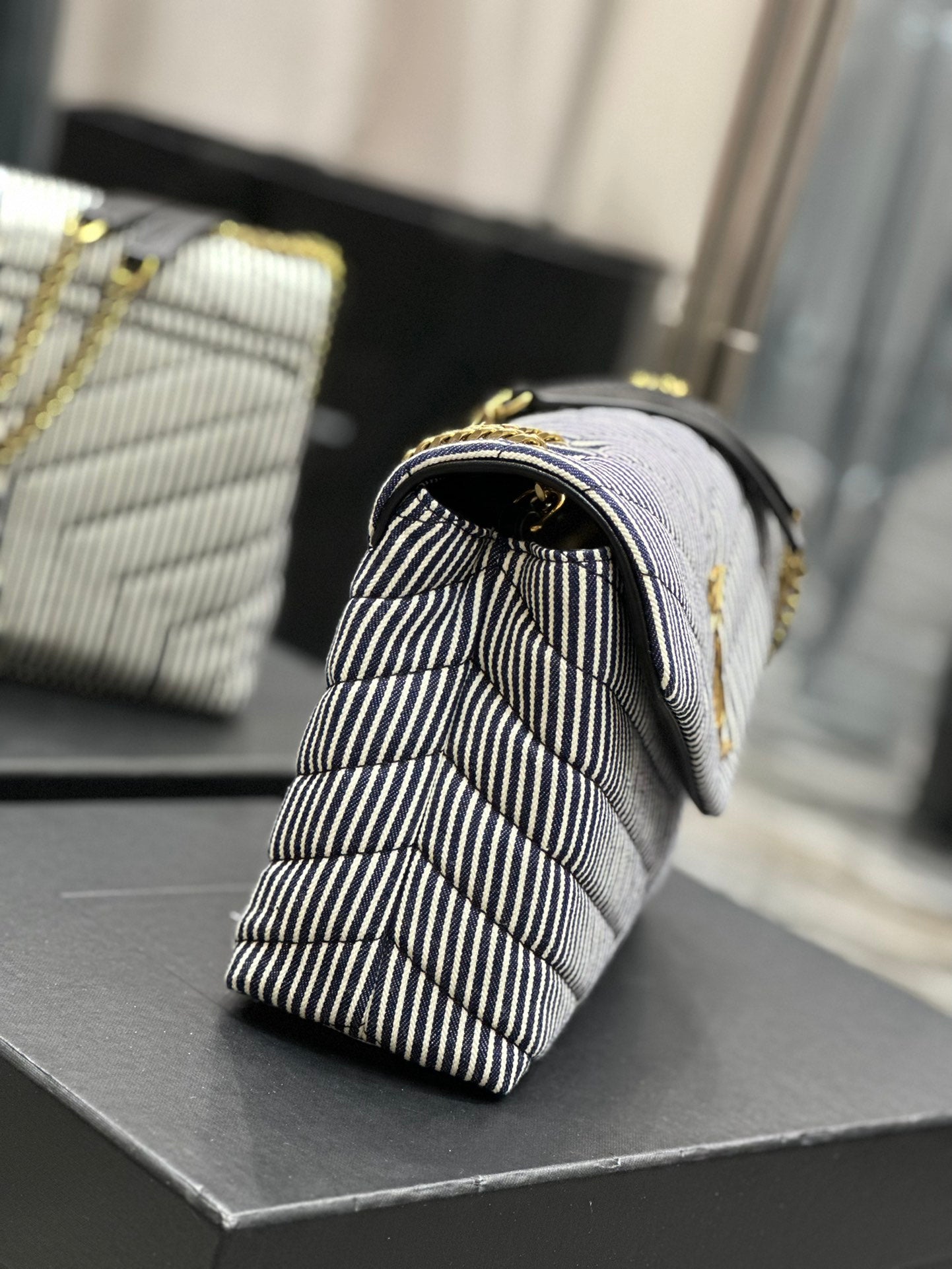 Saint Laurent Loulou Small Chain Bag in Quilted Leather - Grey