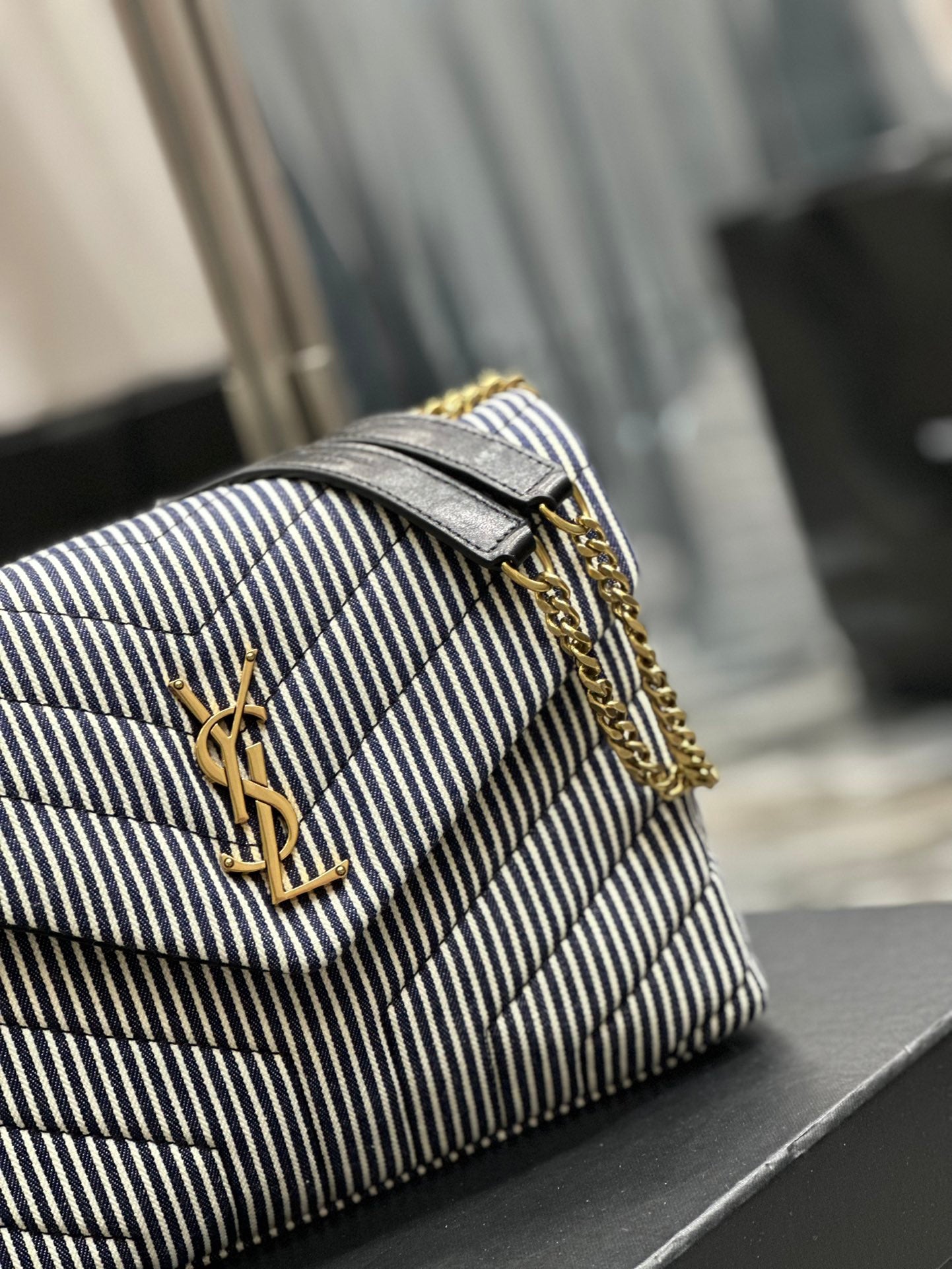 Saint Laurent Loulou Small Chain Bag in Quilted Leather - Grey