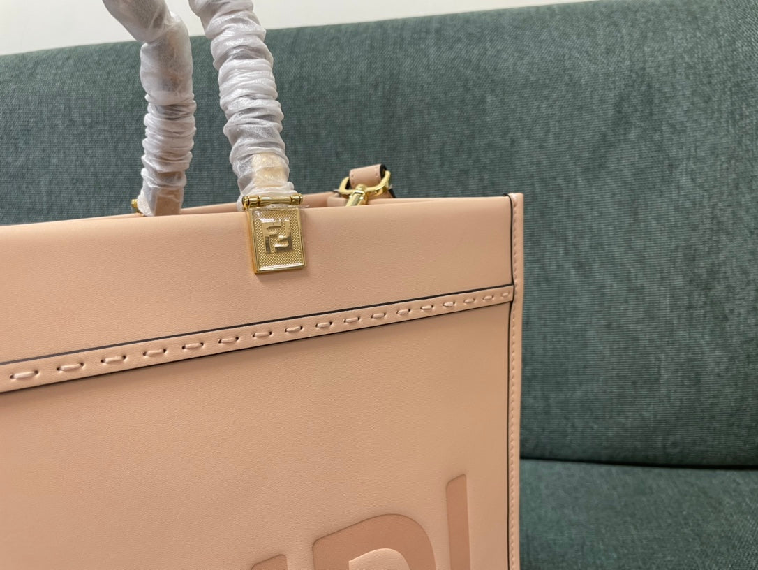 Fendi Sunshine Shopper Medium Pink Leather Tote Bag