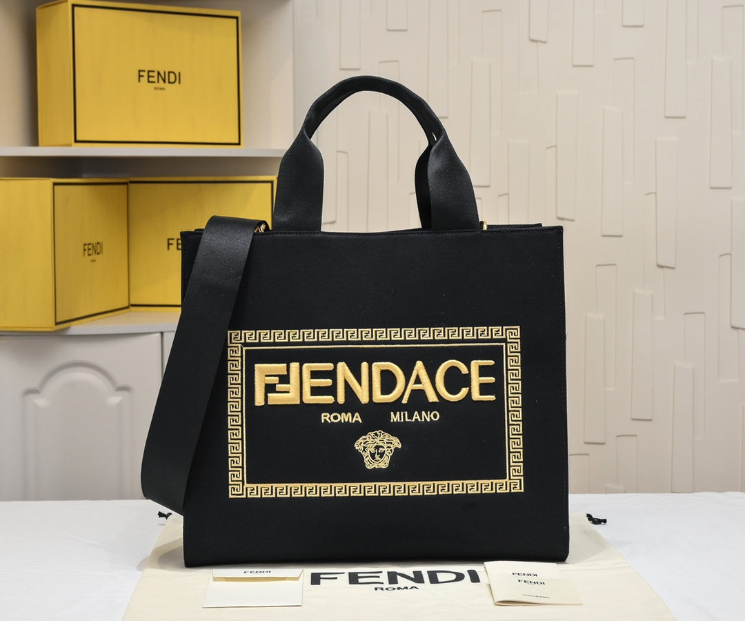 Fendace Black Logo Tote Bag - Fendi x Versace Collaboration