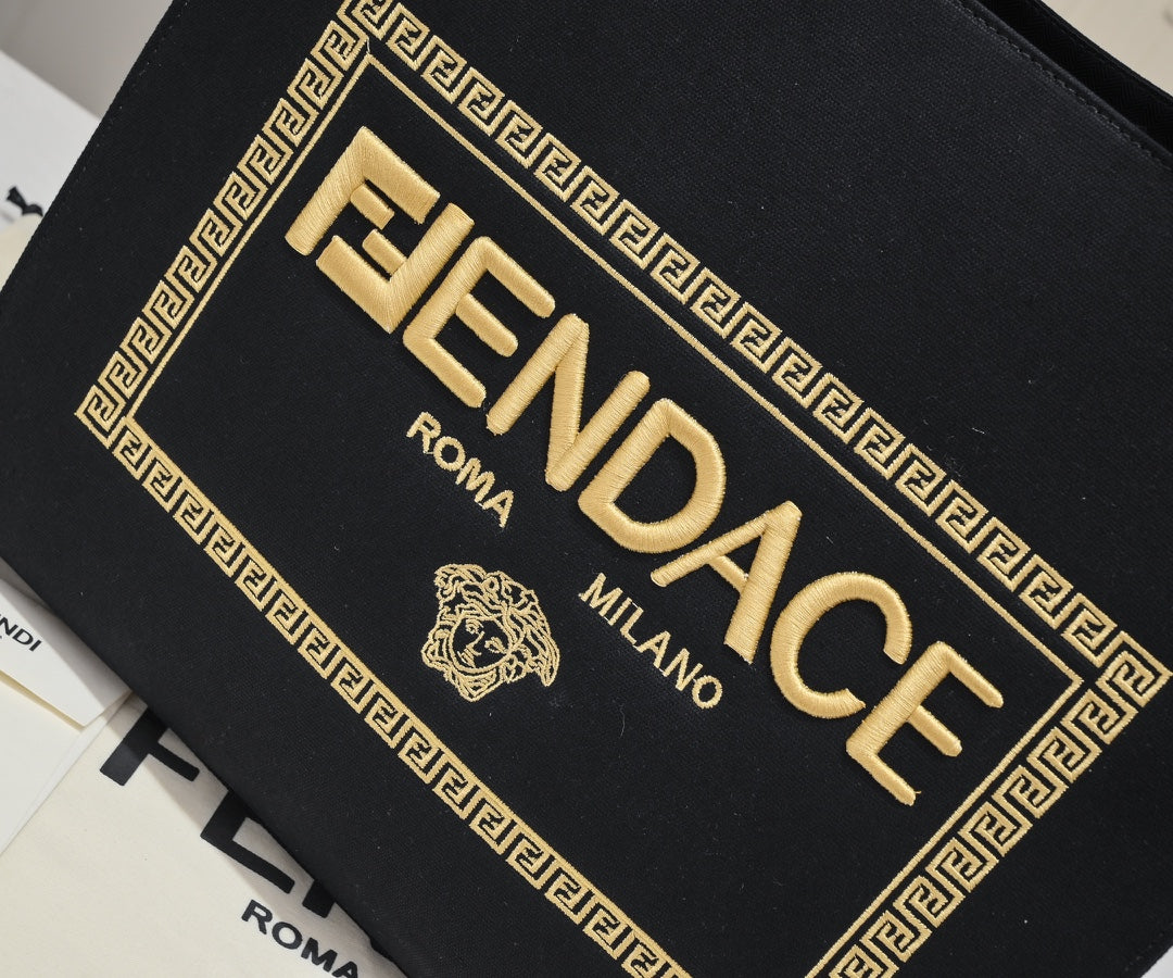 Fendace Black Logo Tote Bag - Fendi x Versace Collaboration