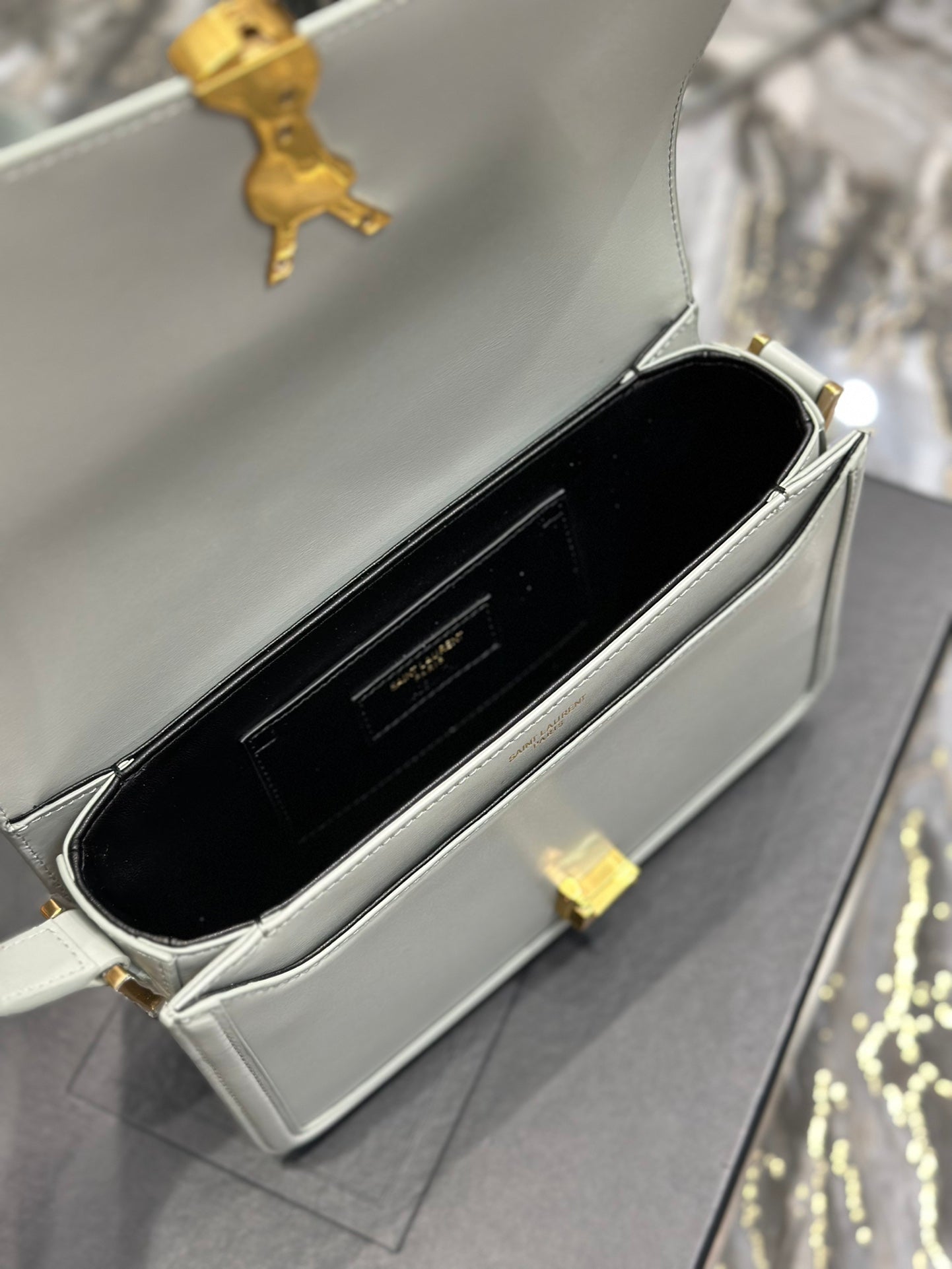 Saint Laurent Small Solferino Shoulder Bag in Cream Box Leather
