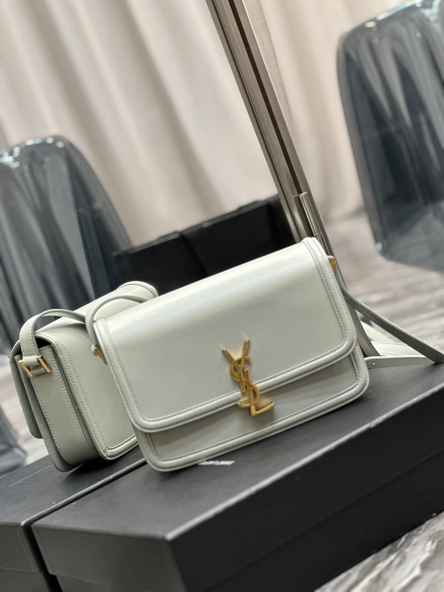 Saint Laurent Small Solferino Shoulder Bag in Cream Box Leather