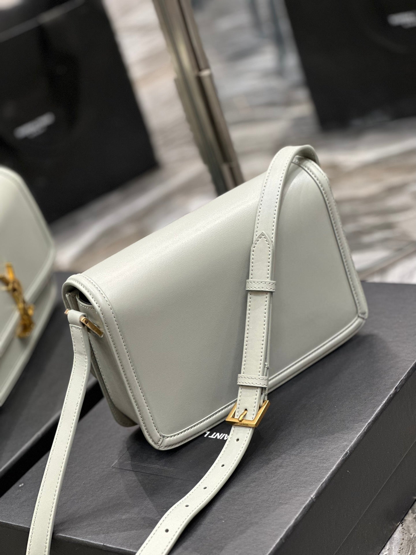 Saint Laurent Small Solferino Shoulder Bag in Cream Box Leather