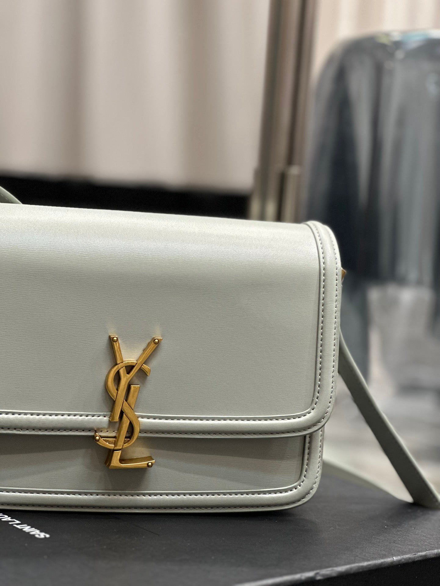 Saint Laurent Small Solferino Shoulder Bag in Cream Box Leather