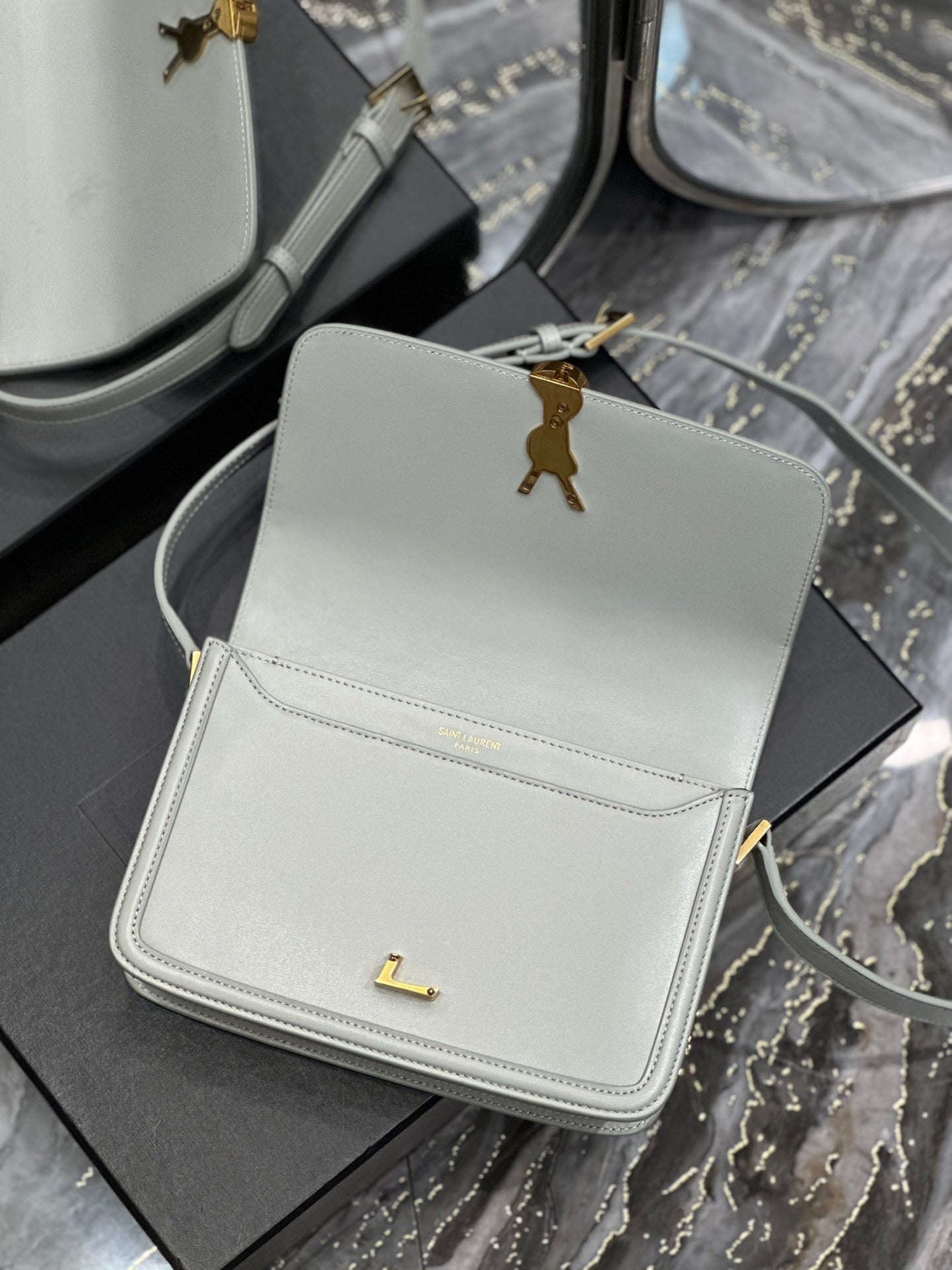 Saint Laurent Small Solferino Shoulder Bag in Cream Box Leather