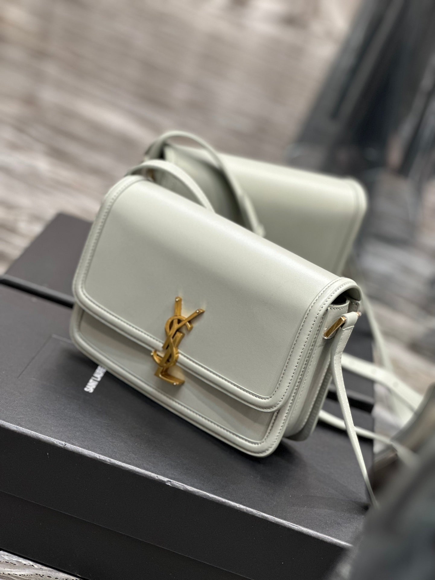 Saint Laurent Small Solferino Shoulder Bag in Cream Box Leather