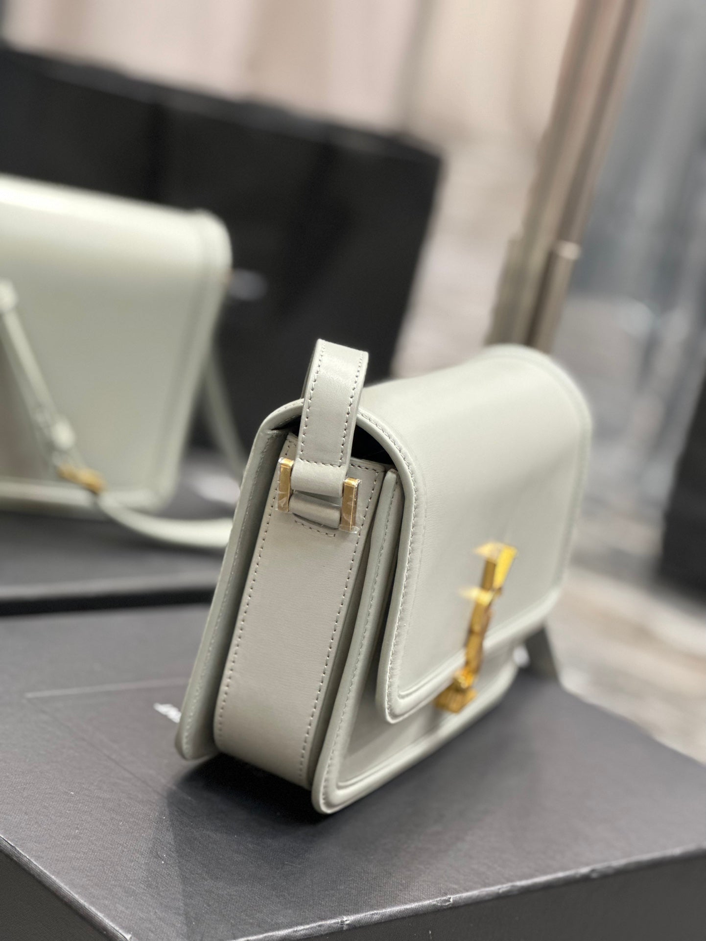 Saint Laurent Small Solferino Shoulder Bag in Cream Box Leather