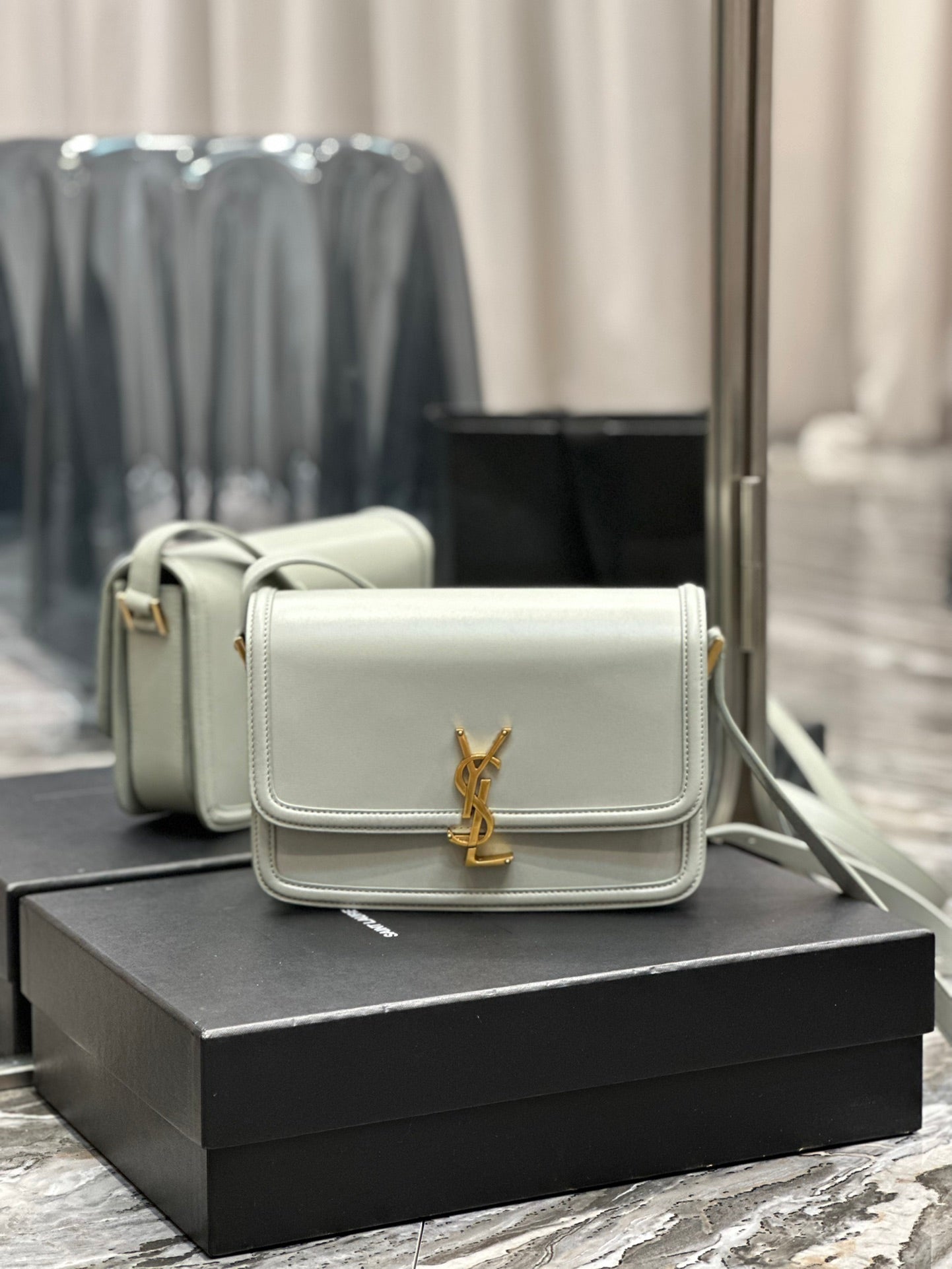 Saint Laurent Small Solferino Shoulder Bag in Cream Box Leather