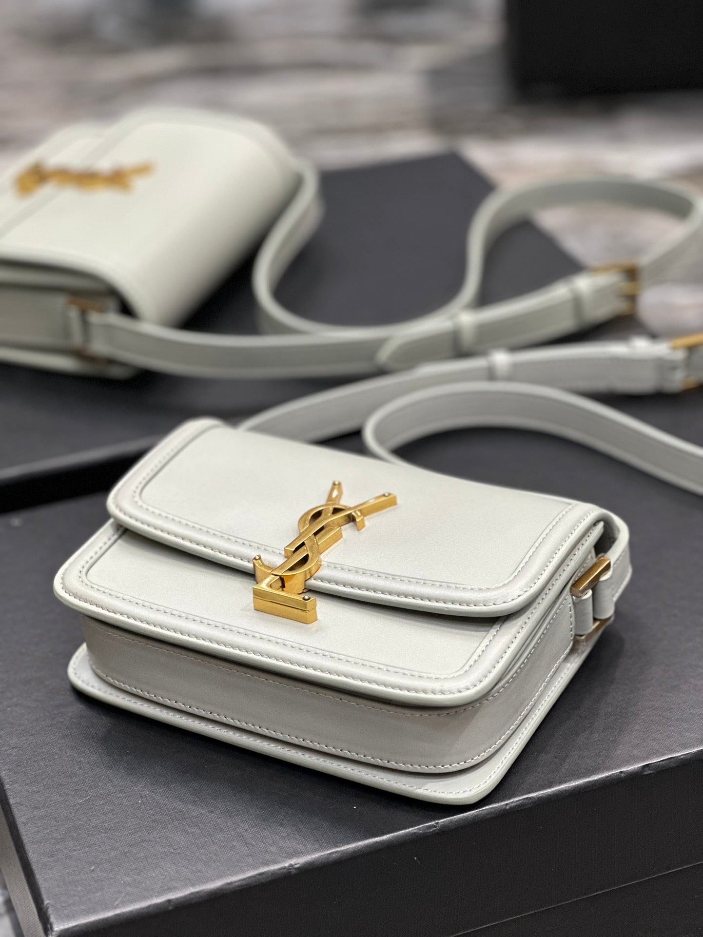 Saint Laurent Solferino Small Shoulder Bag in Box Saint Laurent Leather - Off-White