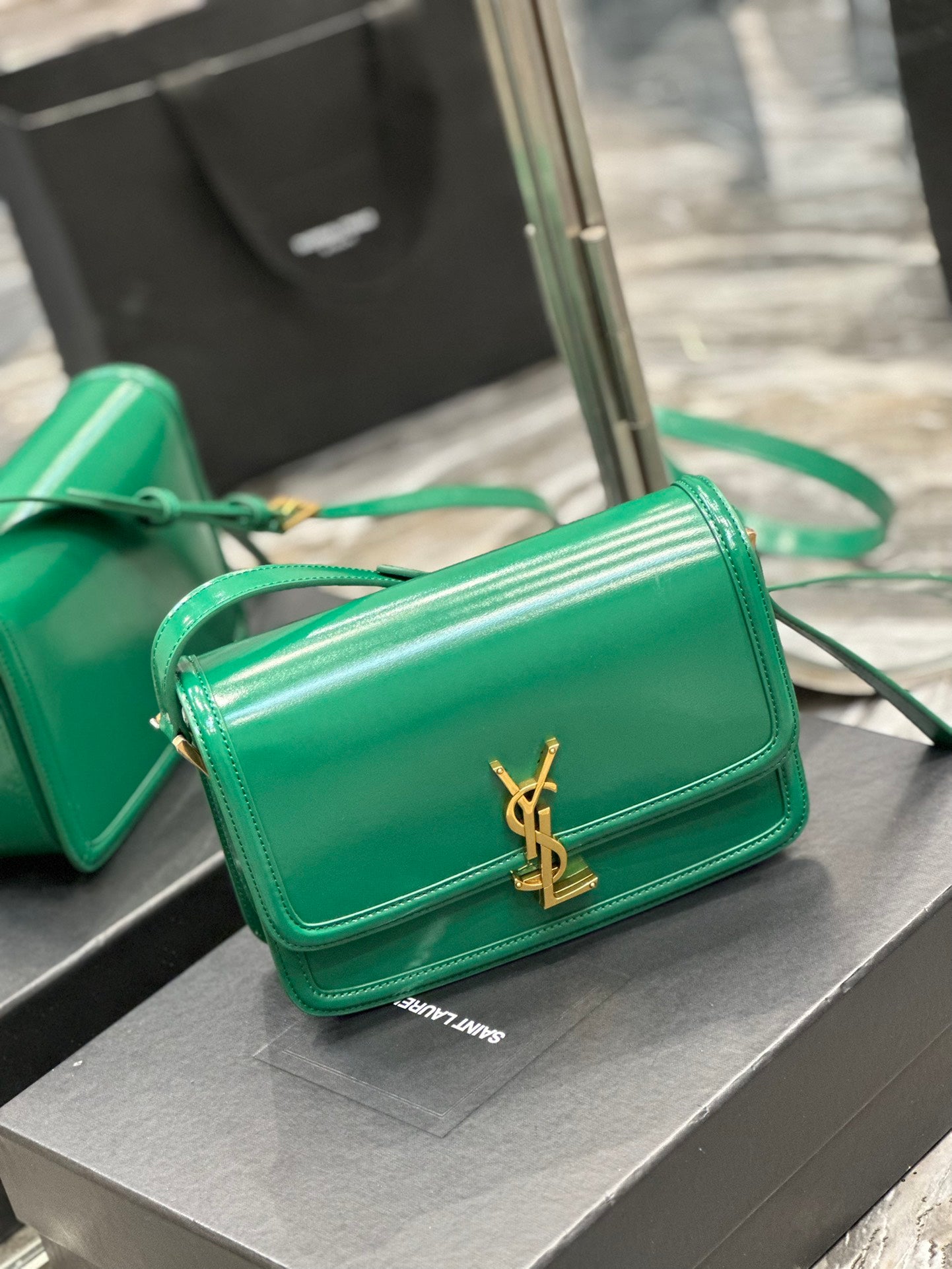 Saint Laurent Small Solferino Satchel in Green Box Leather