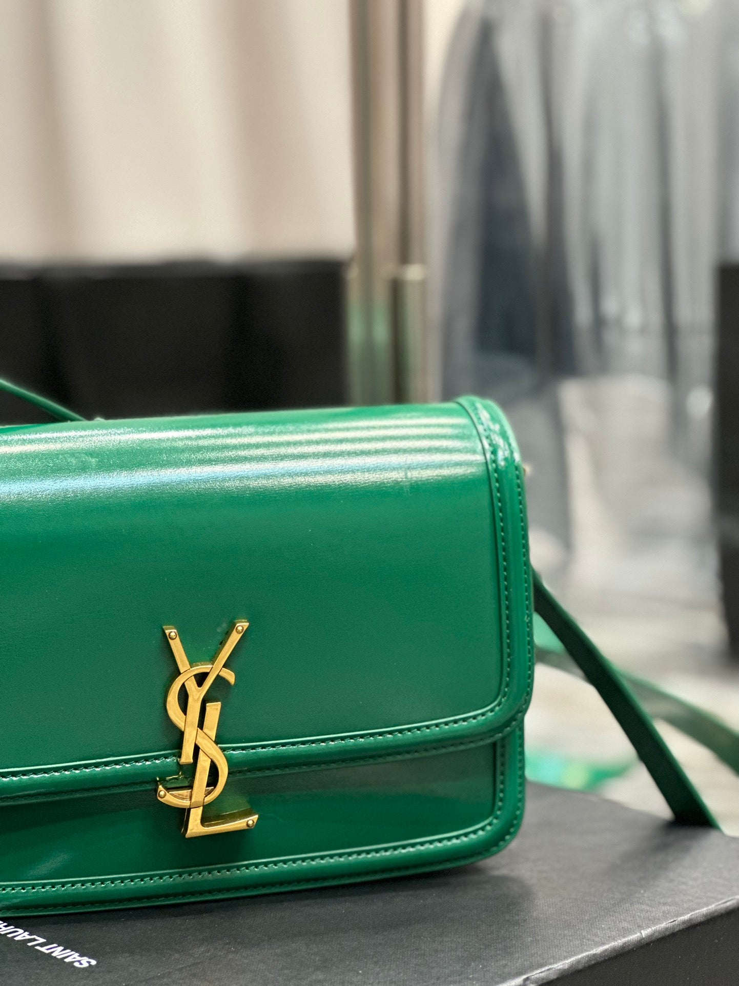 Saint Laurent Small Solferino Satchel in Green Box Leather