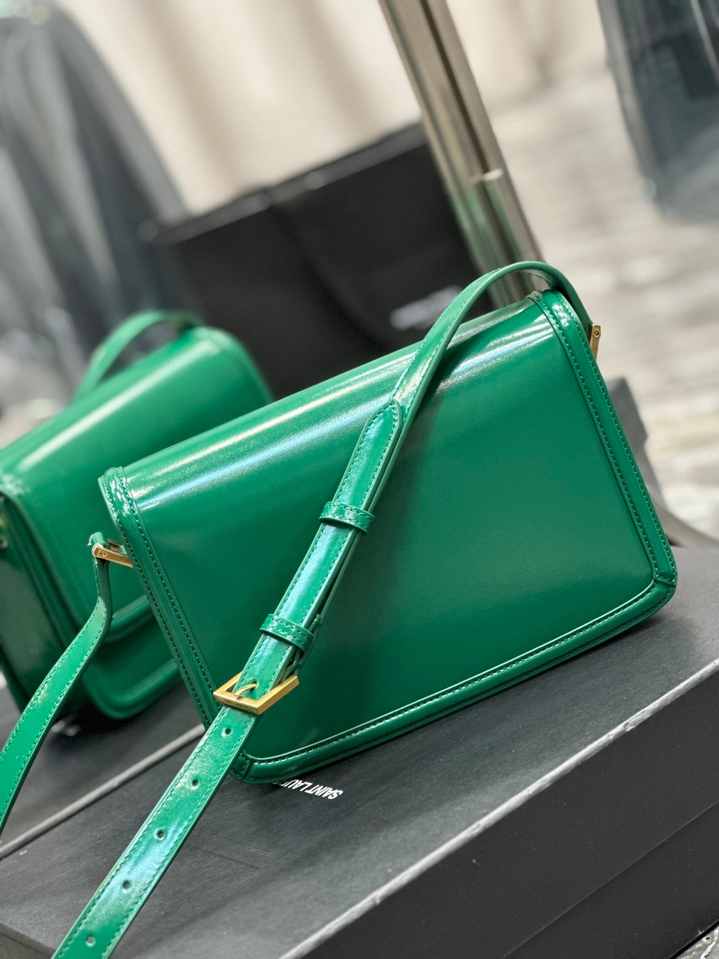 Saint Laurent Small Solferino Satchel in Green Box Leather