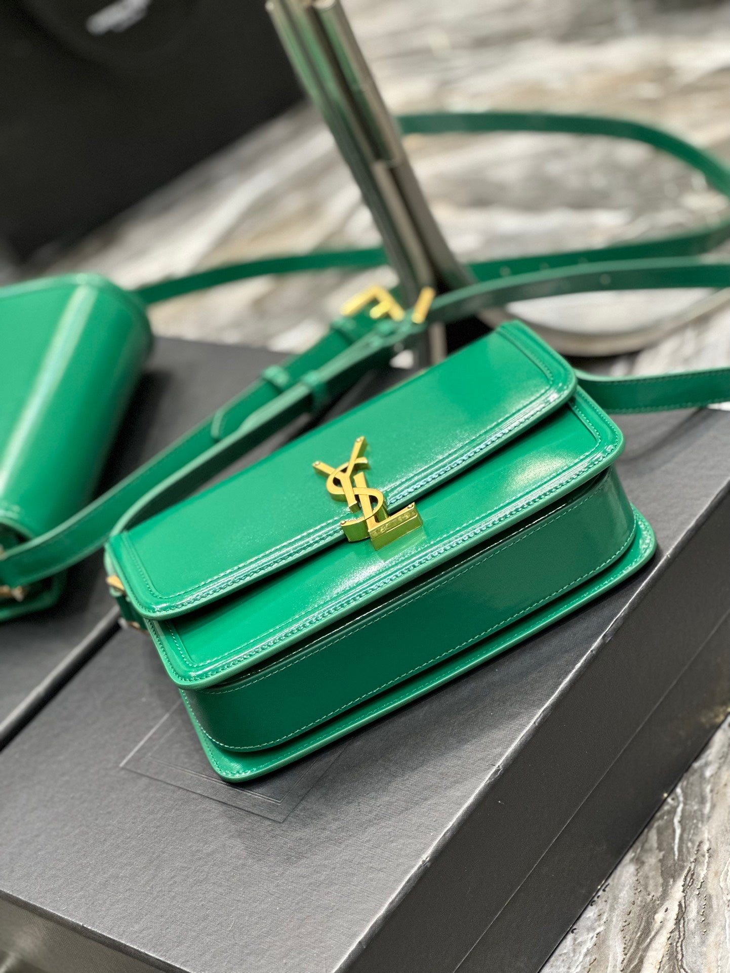 Saint Laurent Small Solferino Satchel in Green Box Leather