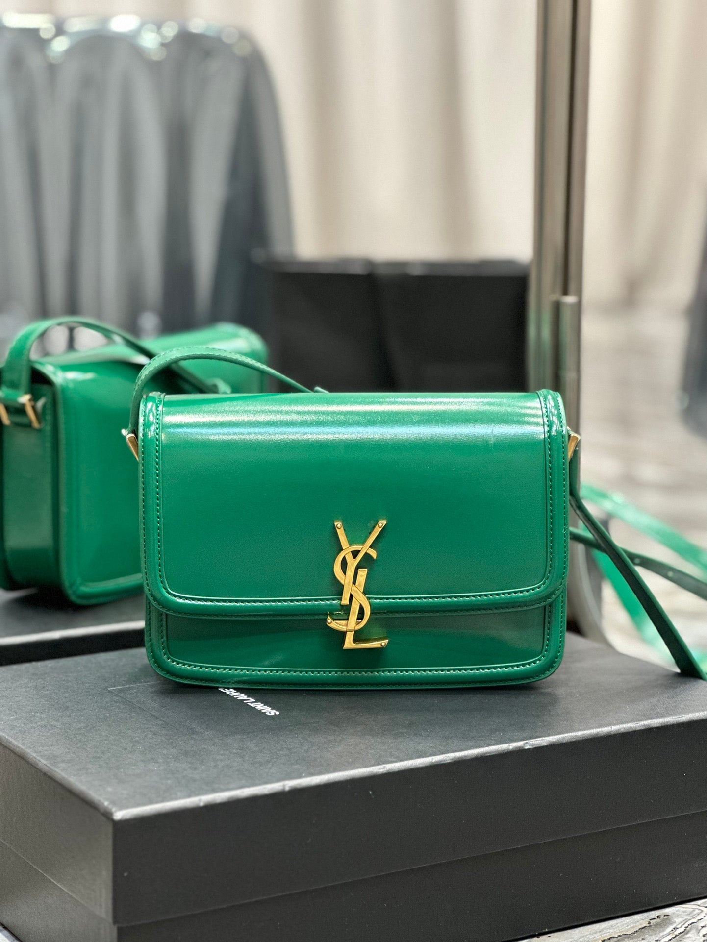 Saint Laurent Small Solferino Satchel in Green Box Leather