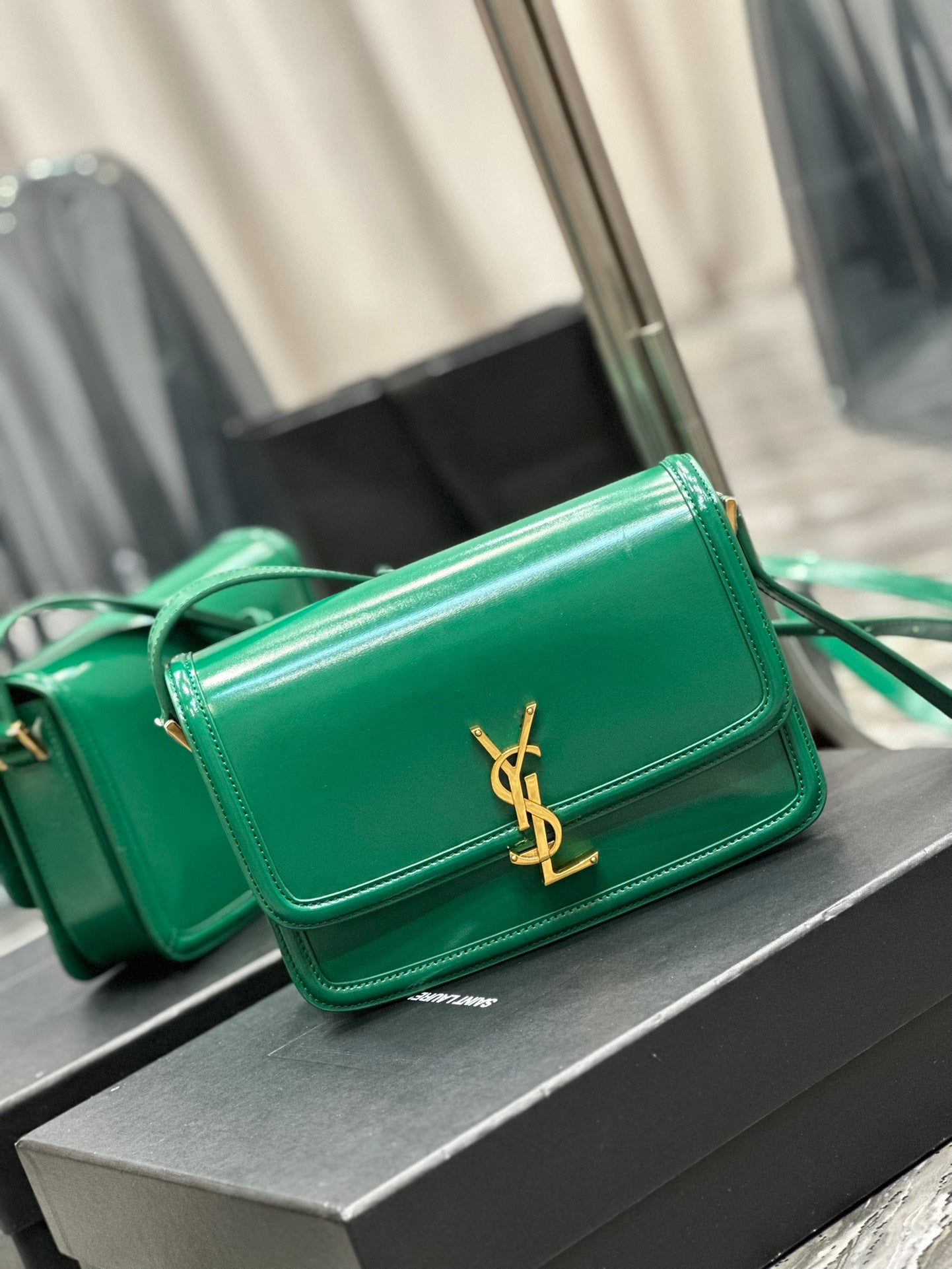 Saint Laurent Small Solferino Satchel in Green Box Leather