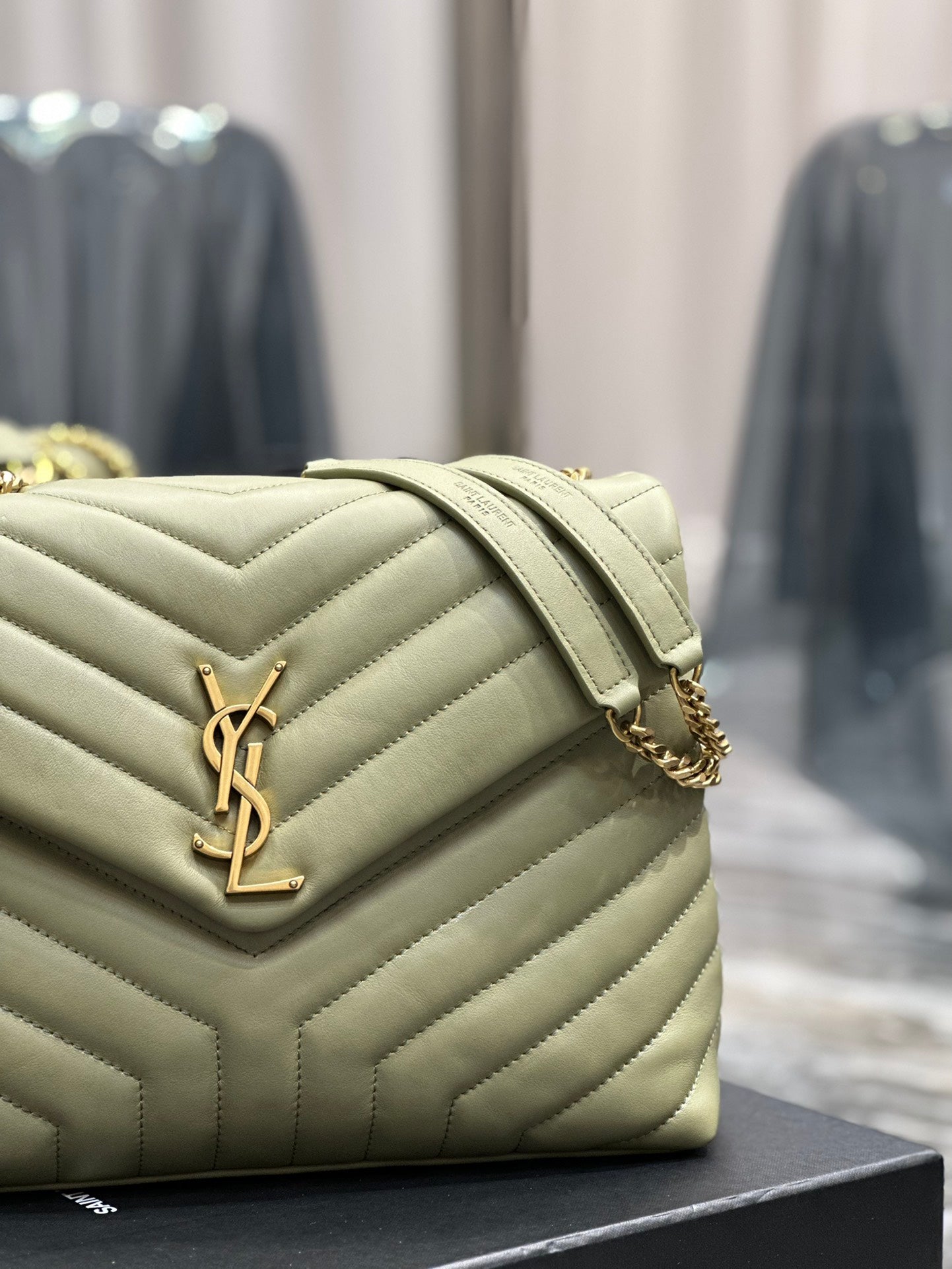 Saint Laurent Medium College Bag in Sage Green Chevron Quilted Leather