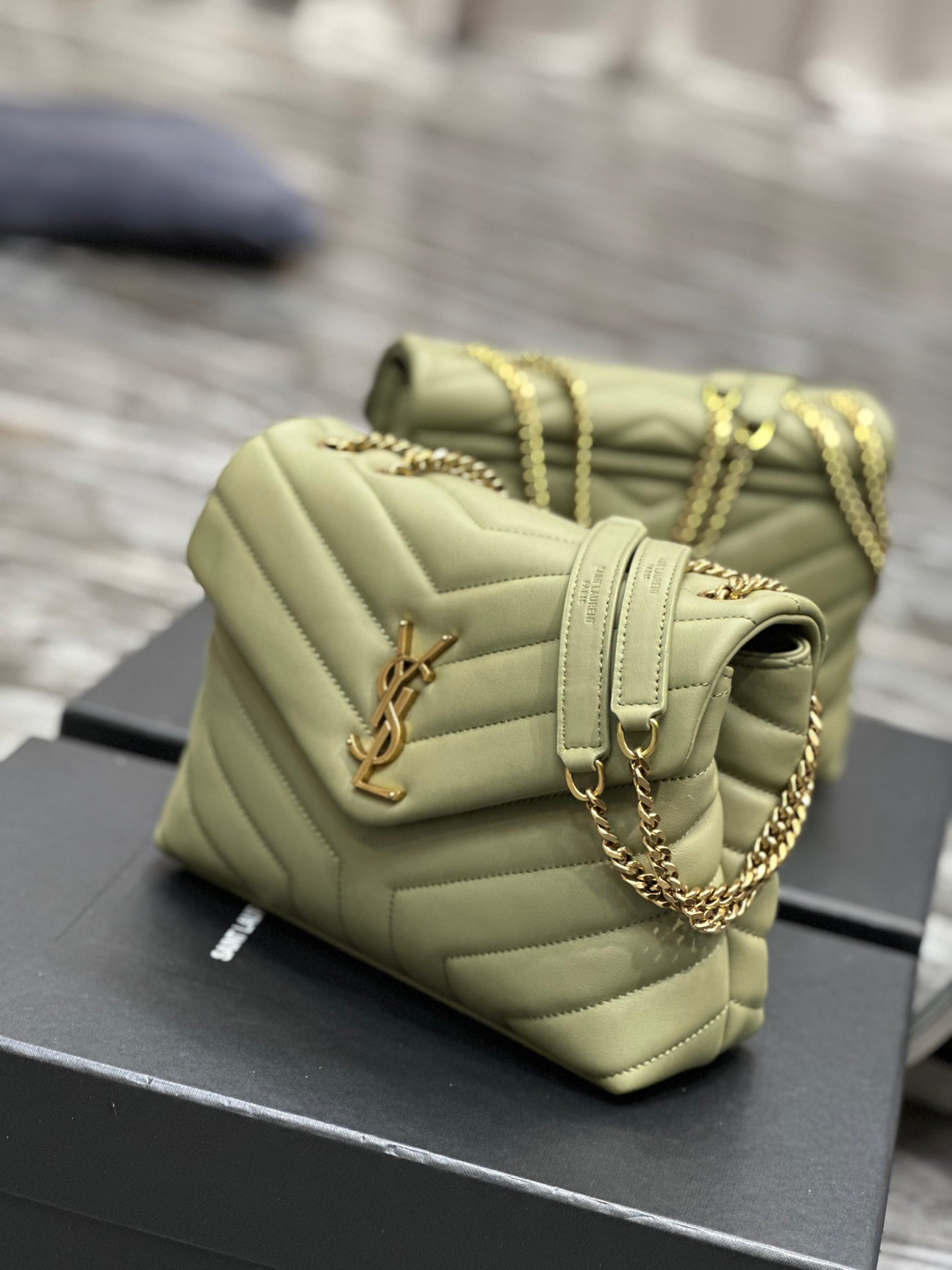Saint Laurent Small Loulou Shoulder Bag in Sage Green Quilted Leather