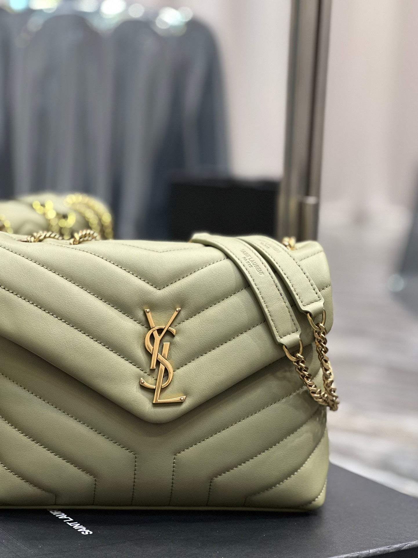 Saint Laurent Small Loulou Shoulder Bag in Sage Green Quilted Leather