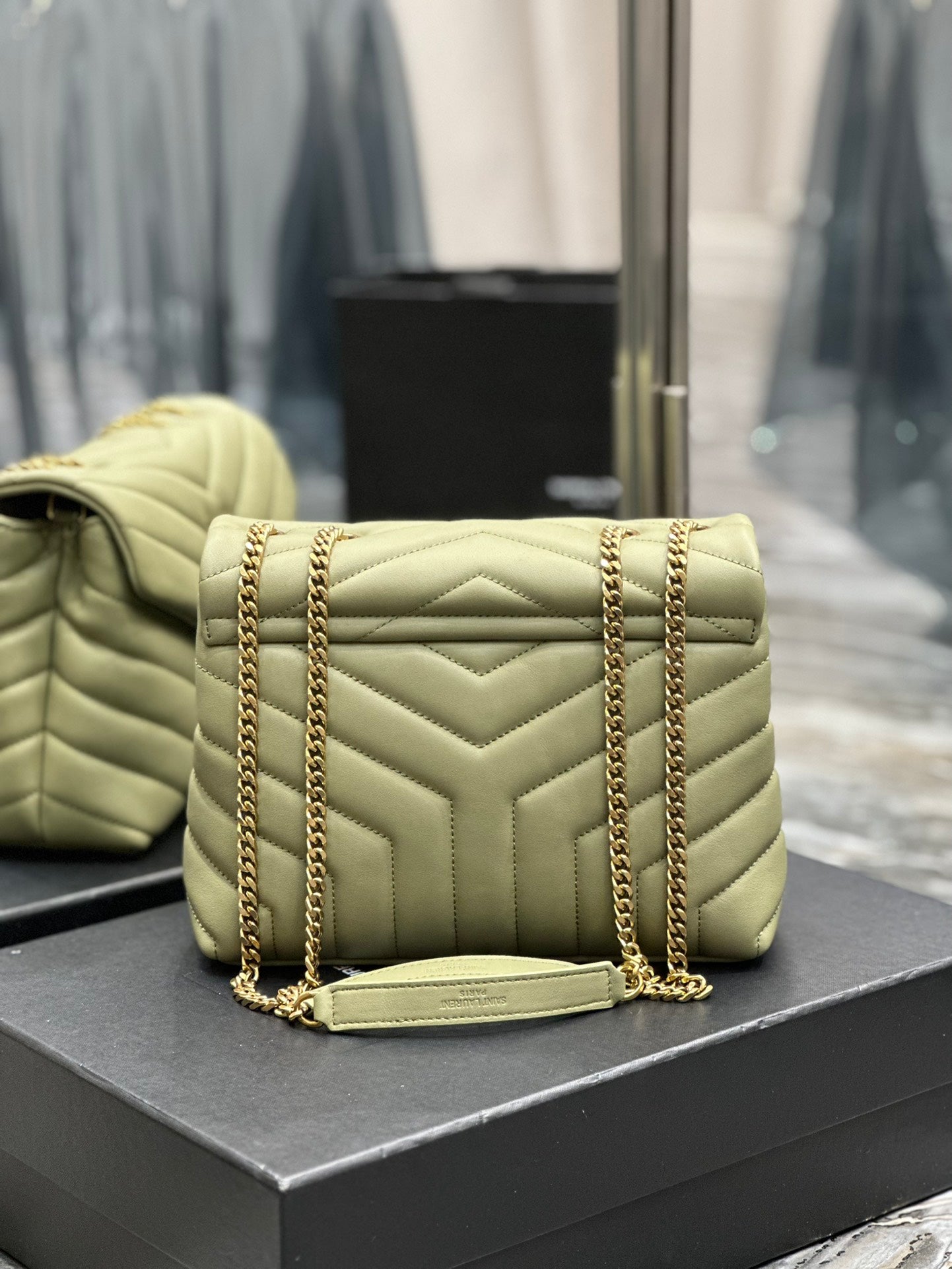 Saint Laurent Small Loulou Shoulder Bag in Sage Green Quilted Leather