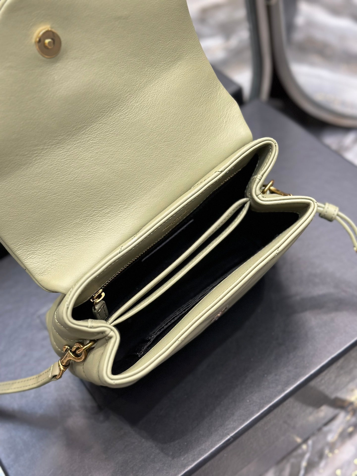 Saint Laurent Toy Loulou Quilted Leather Shoulder Bag in Sage Green