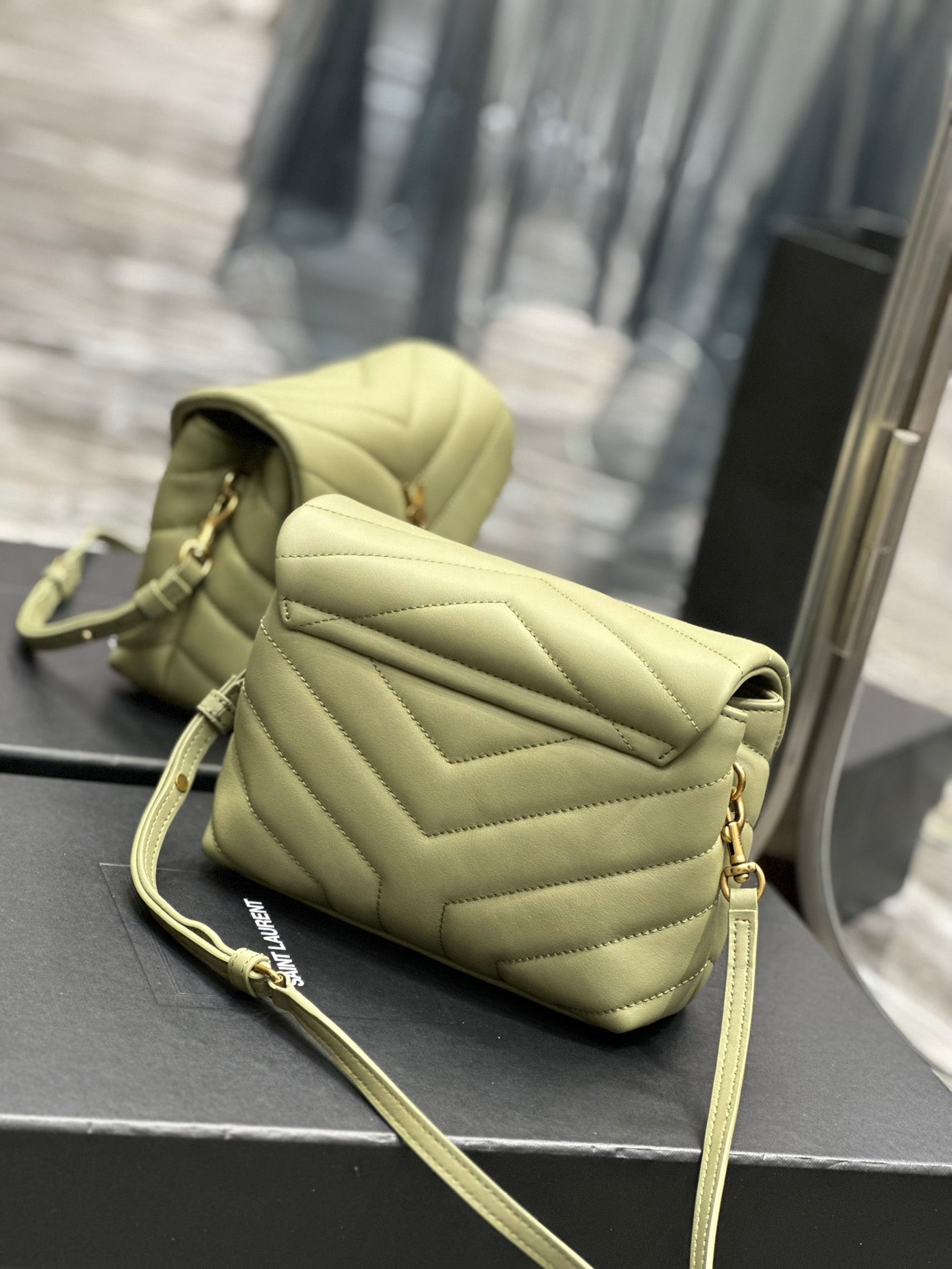 Saint Laurent Toy Loulou Quilted Leather Shoulder Bag in Sage Green